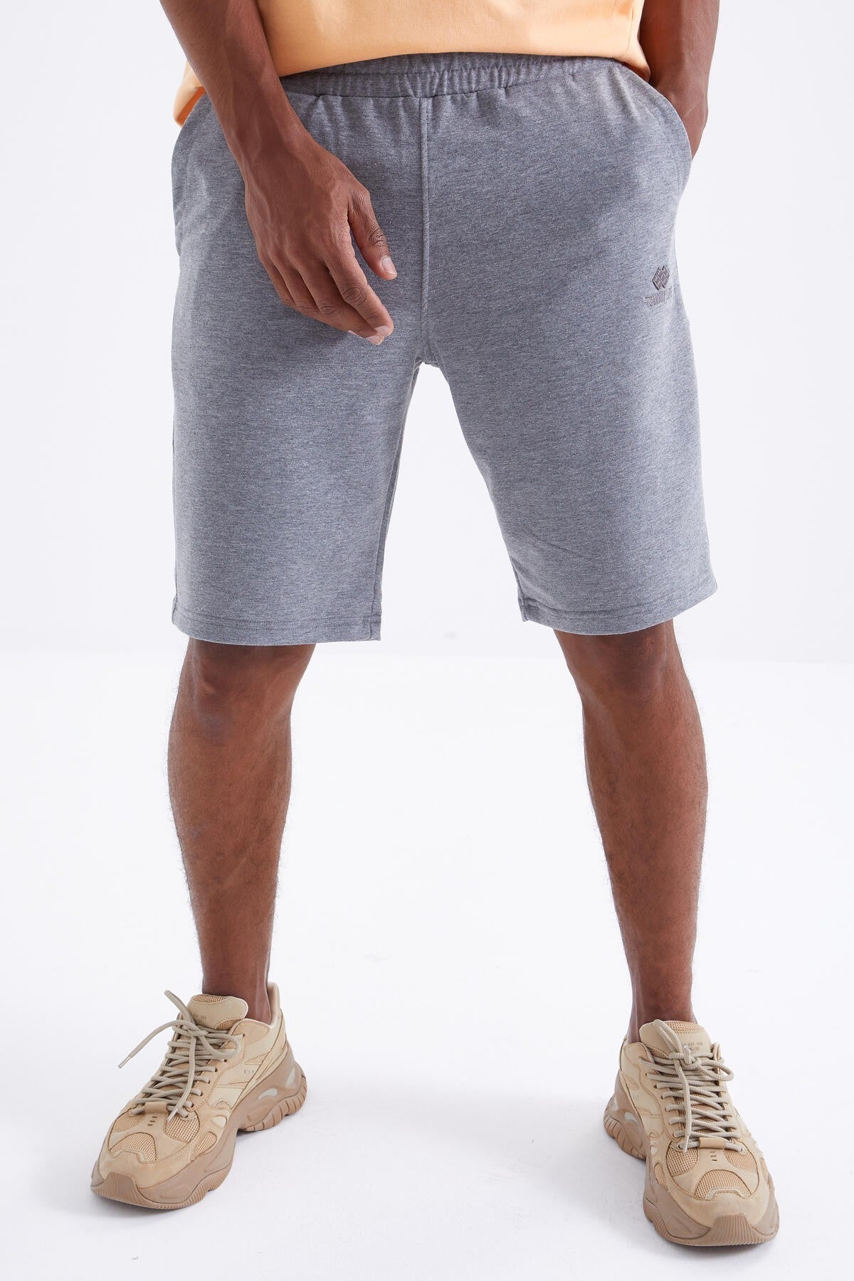 Gri Melanj Bağcıklı Standart Kalıp Basic Erkek Şort - 81212