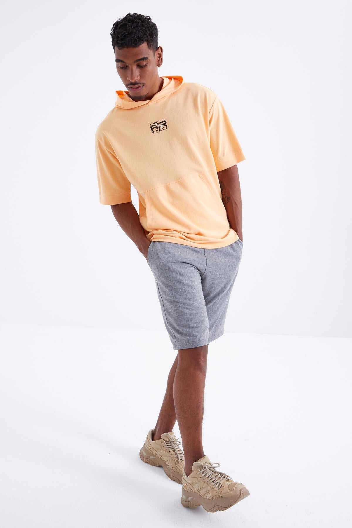 Gri Melanj Bağcıklı Standart Kalıp Basic Erkek Şort - 81212