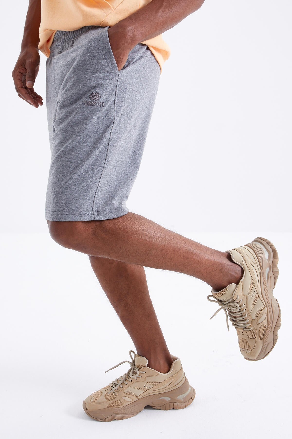 Gri Melanj Bağcıklı Standart Kalıp Basic Erkek Şort - 81212