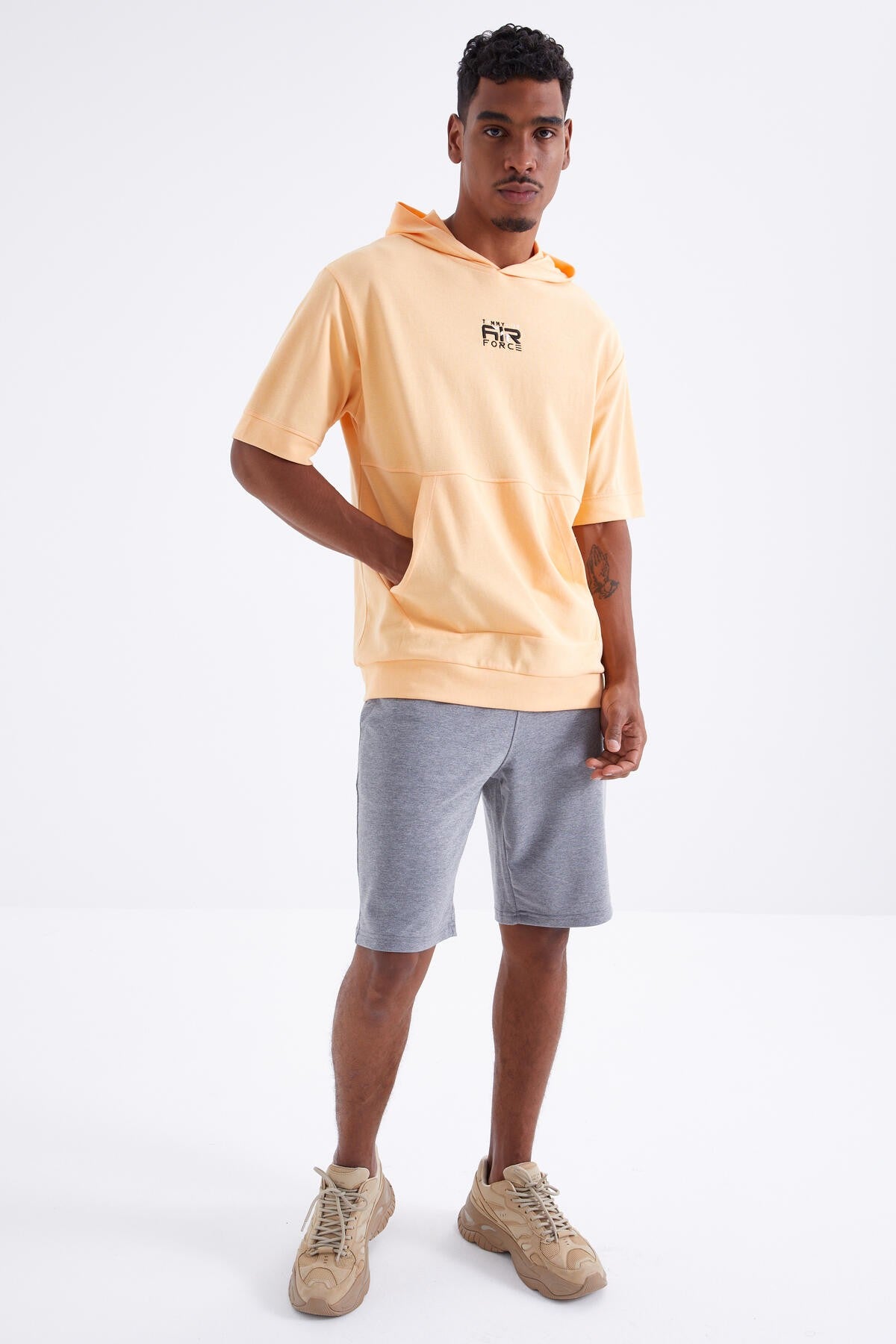 Gri Melanj Bağcıklı Standart Kalıp Basic Erkek Şort - 81212