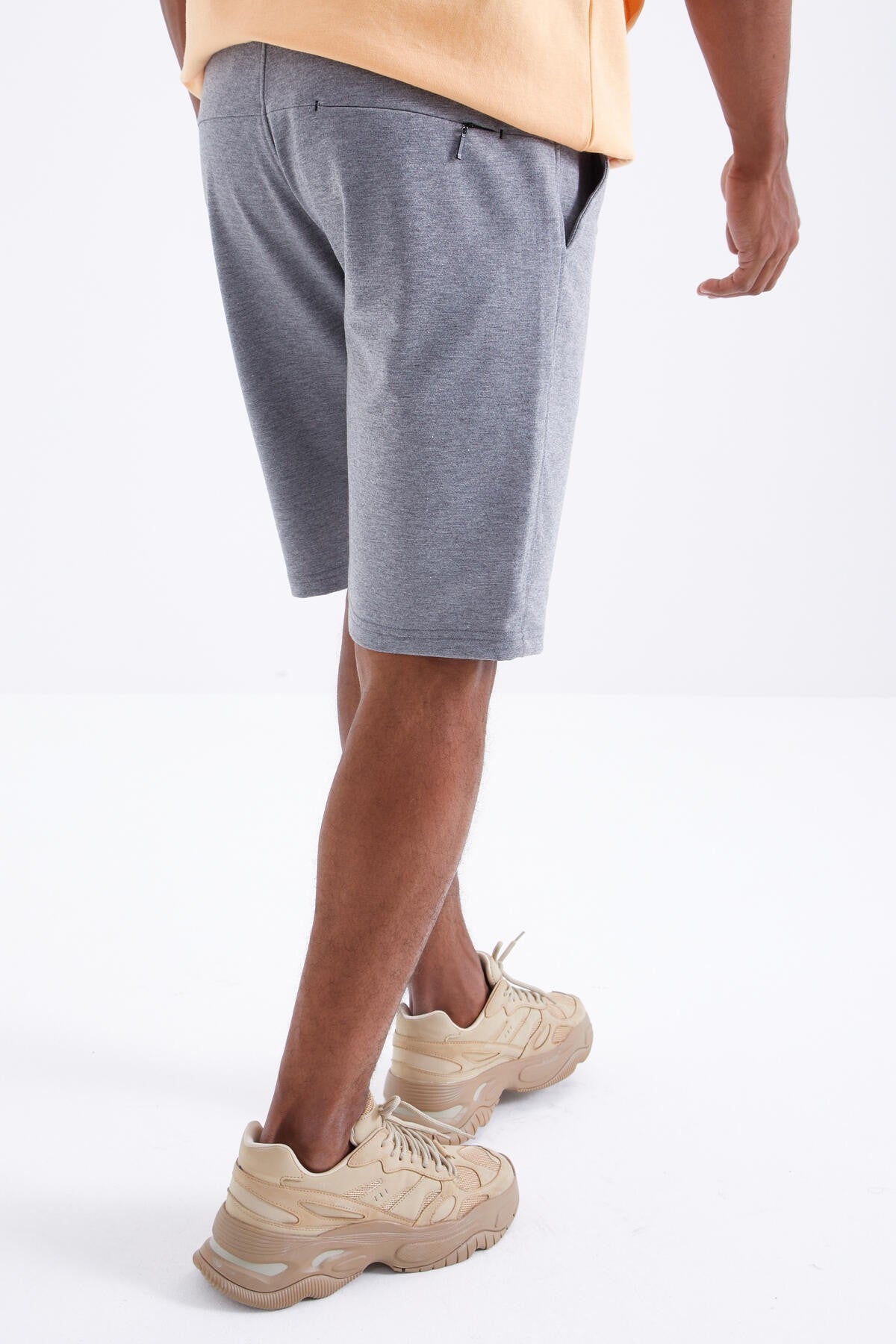 Gri Melanj Bağcıklı Standart Kalıp Basic Erkek Şort - 81212
