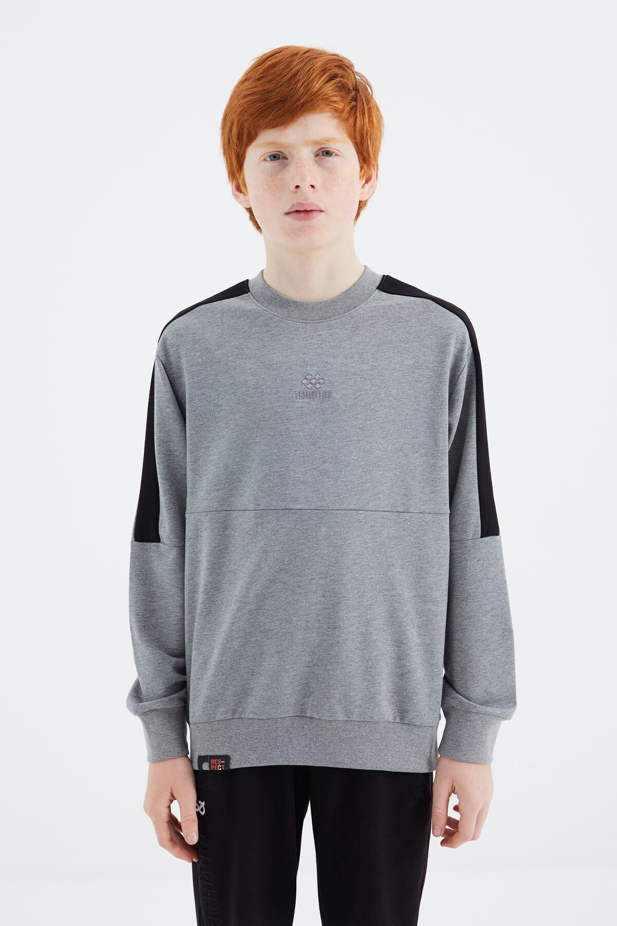 Gri Melanj Basic O Yaka Erkek Çocuk Sweatshirt - 11182