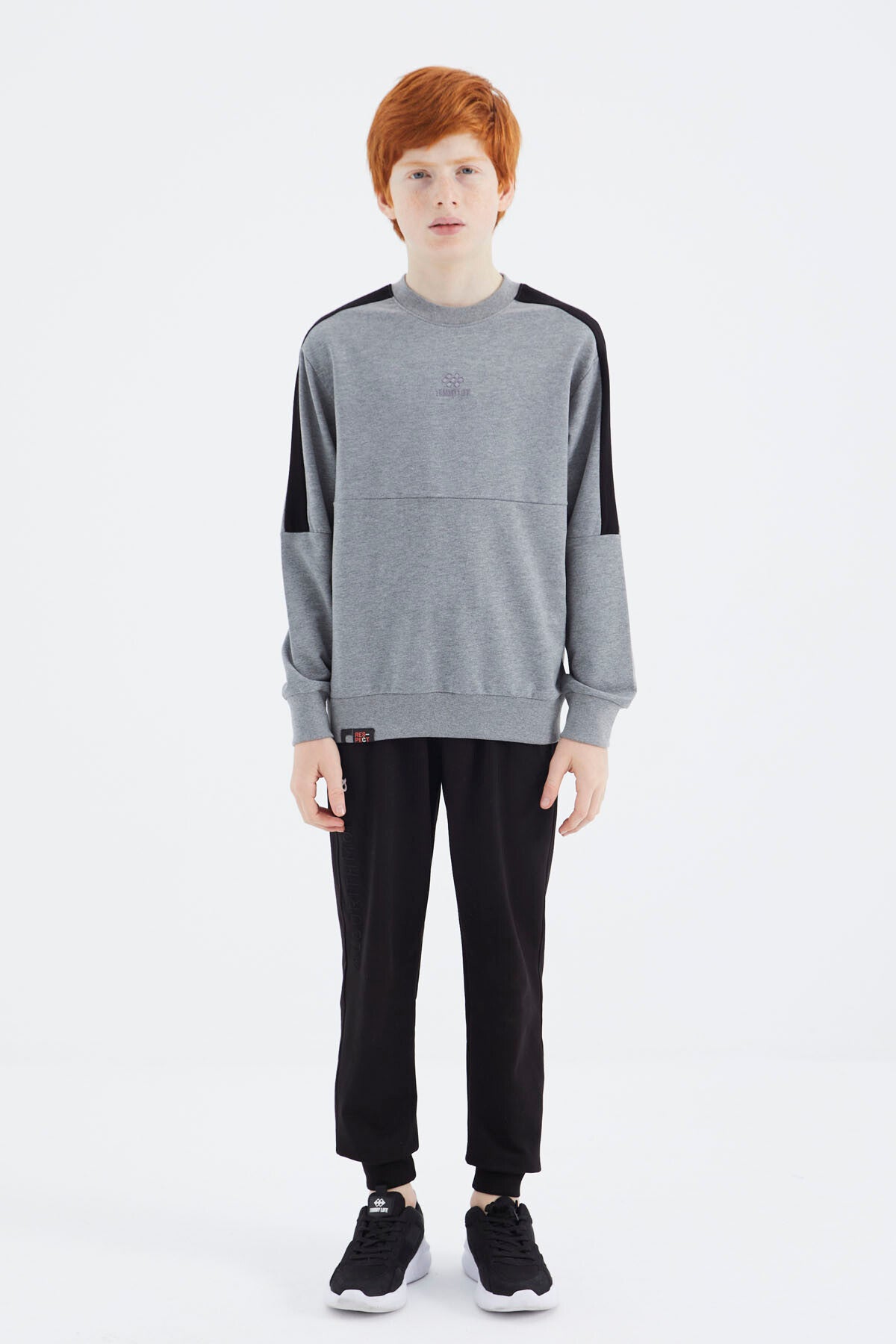 Gri Melanj Basic O Yaka Erkek Çocuk Sweatshirt - 11182