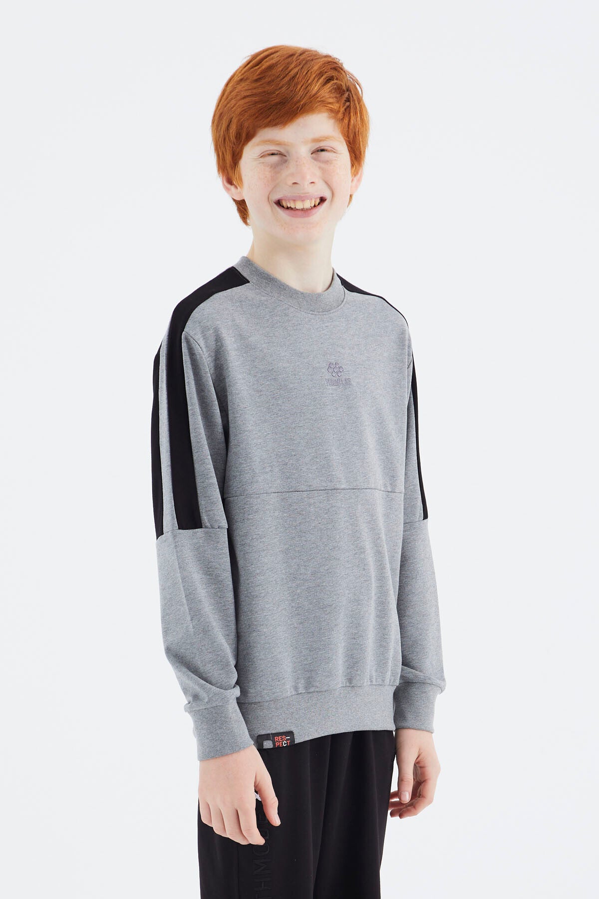 Gri Melanj Basic O Yaka Erkek Çocuk Sweatshirt - 11182