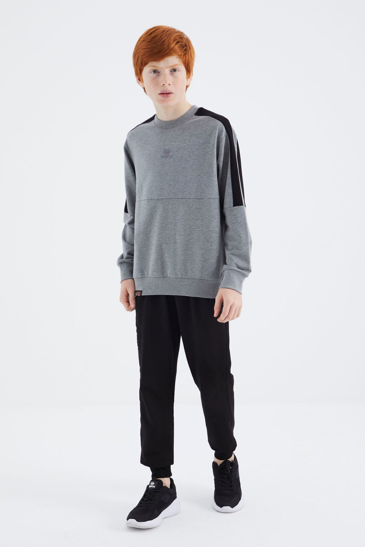 Gri Melanj Basic O Yaka Erkek Çocuk Sweatshirt - 11182