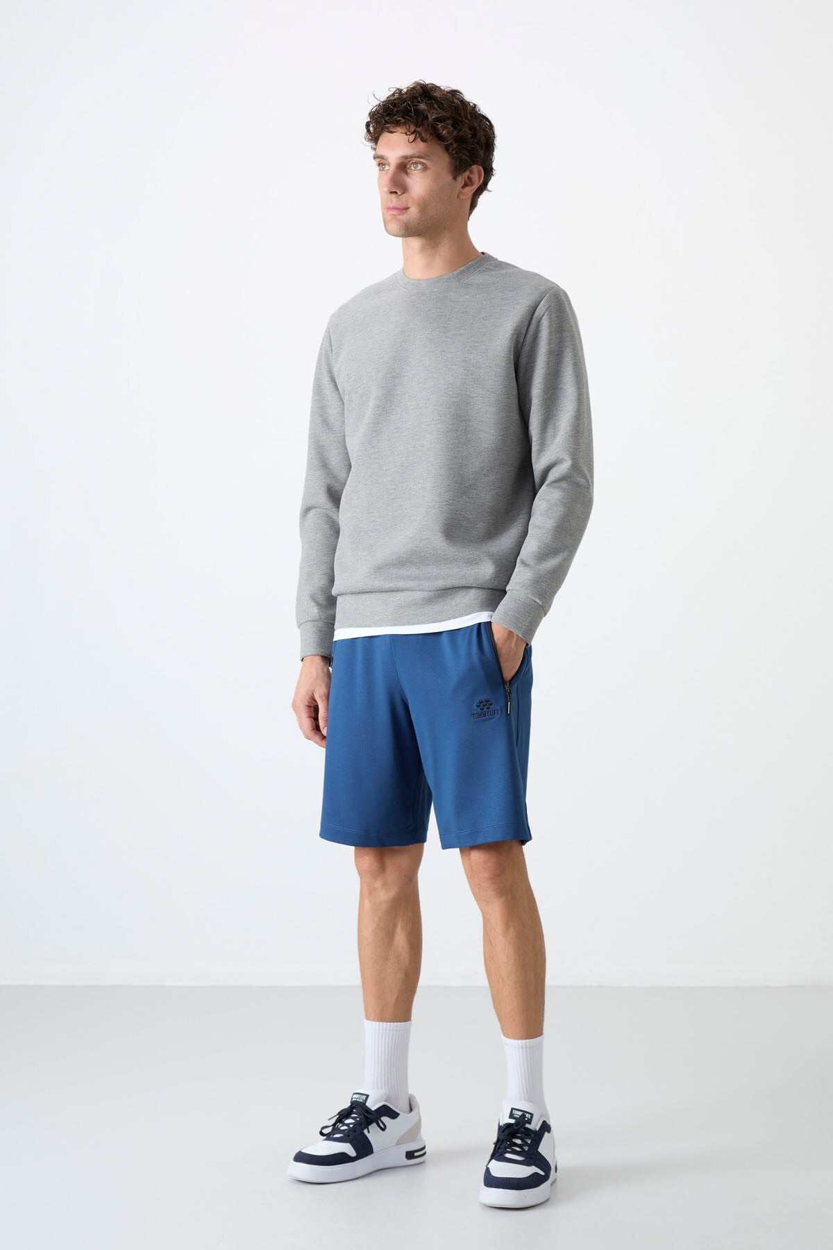 Gri Melanj Basic O Yaka Rahat Form Erkek Sweatshirt - 88053