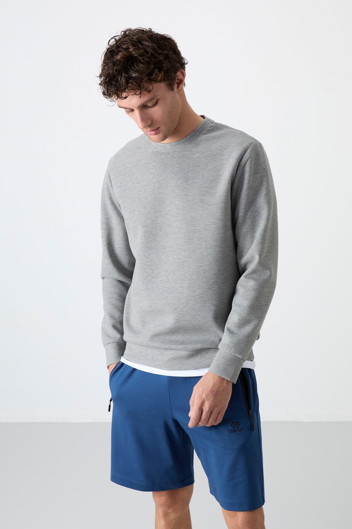 Gri Melanj Basic O Yaka Rahat Form Erkek Sweatshirt - 88053