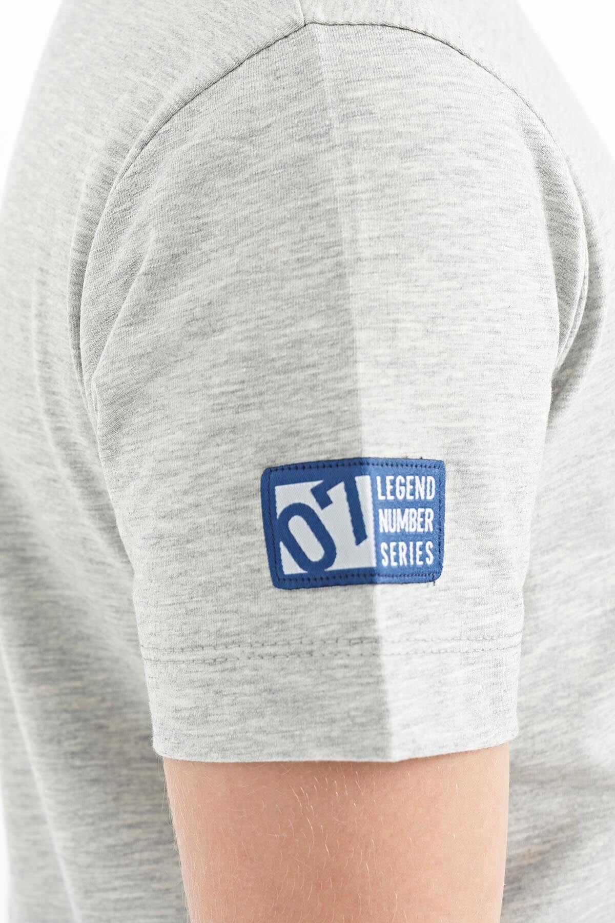 Gri Melanj Baskı Detaylı O Yaka Standart Kalıp Erkek Çocuk T-Shirt - 11104
