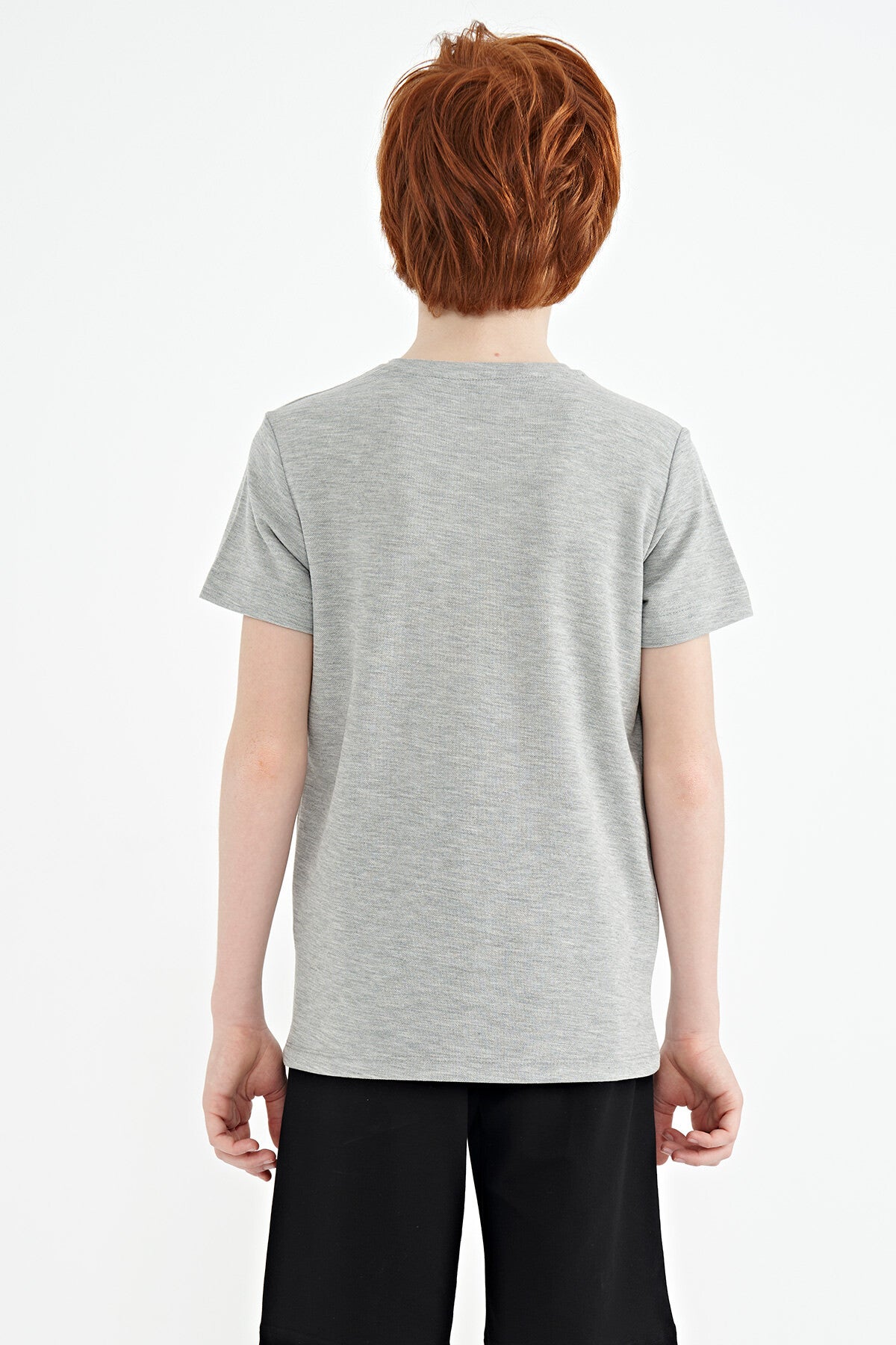 Gri Melanj Baskı Detaylı O Yaka Standart Kalıp Erkek Çocuk T-Shirt - 11145