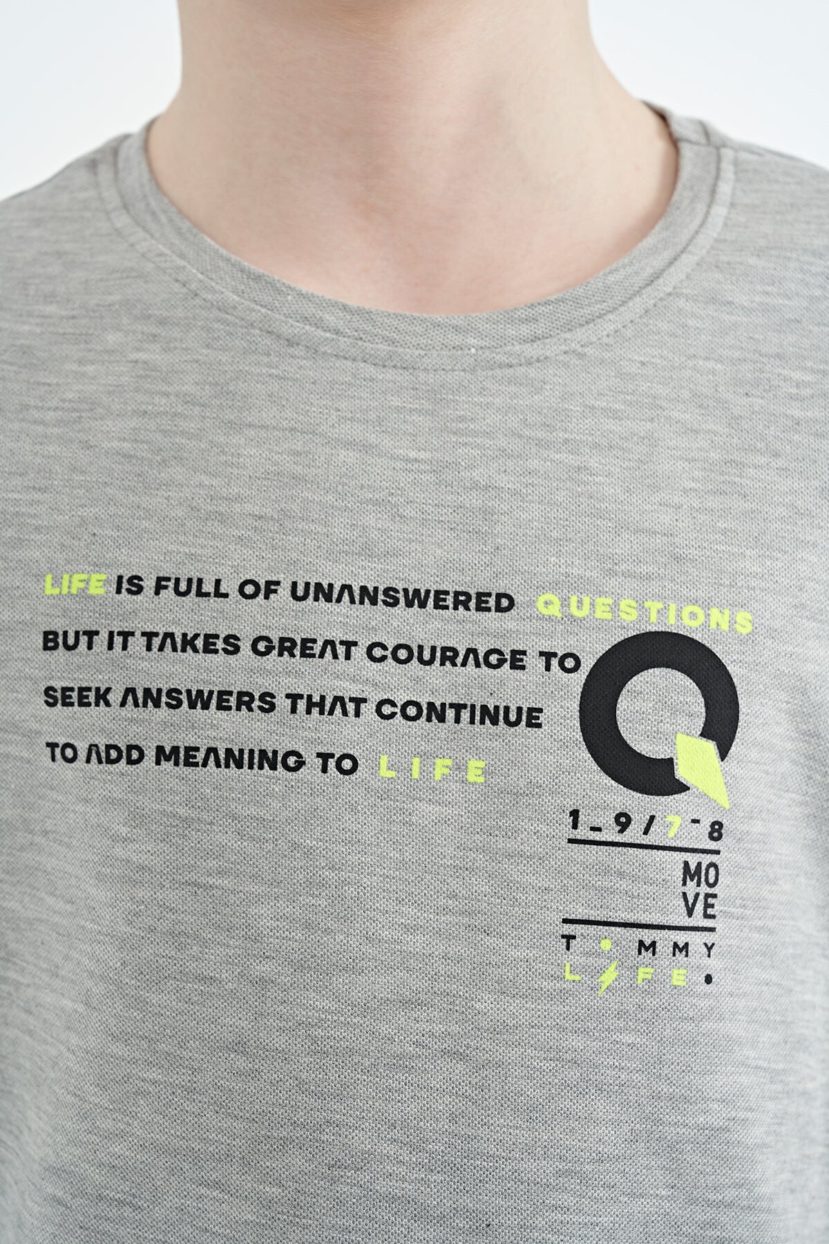 Gri Melanj Baskı Detaylı O Yaka Standart Kalıp Erkek Çocuk T-Shirt - 11145