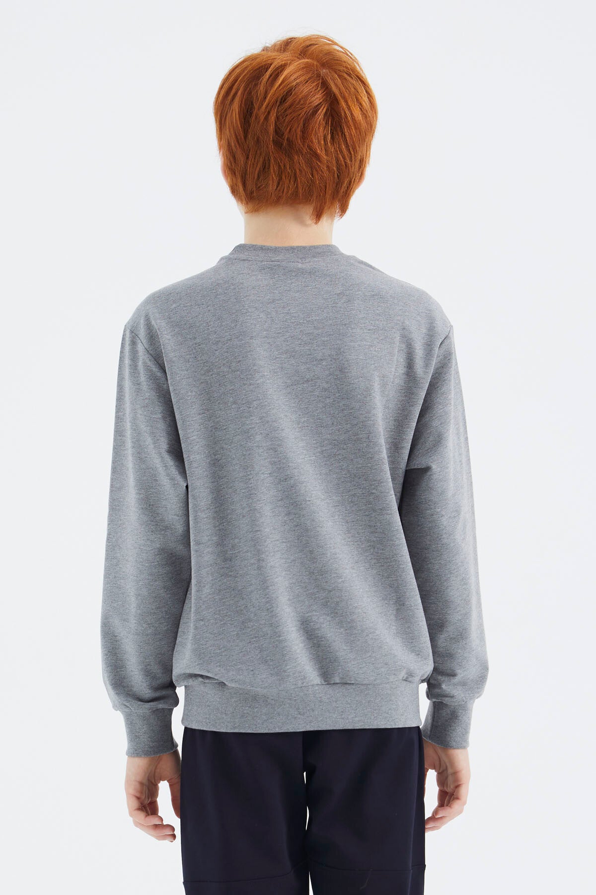 Gri Melanj Baskılı Erkek Çocuk Sweatshirt - 11174
