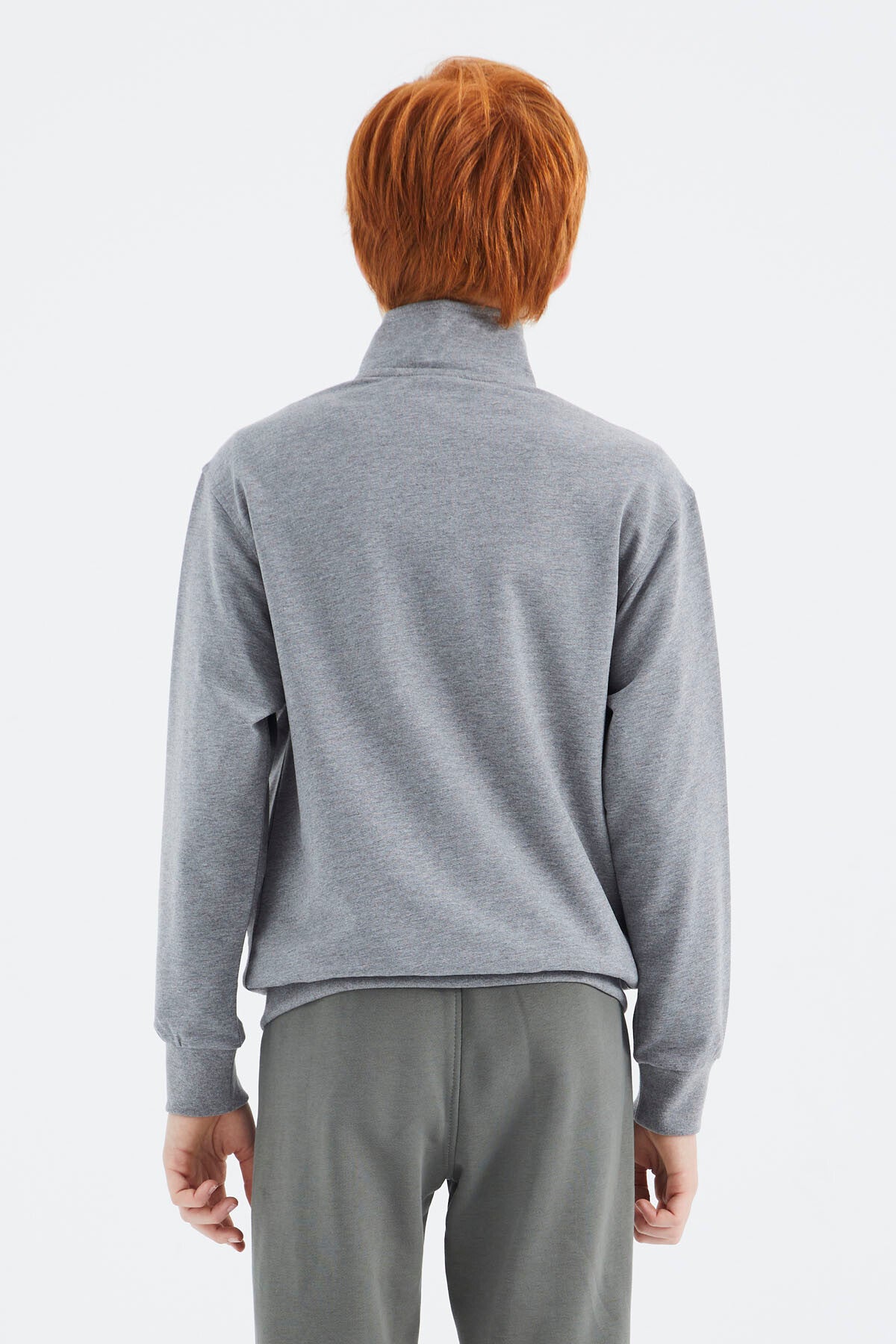 Gri Melanj Dik Yaka Erkek Çocuk Sweatshirt - 11183