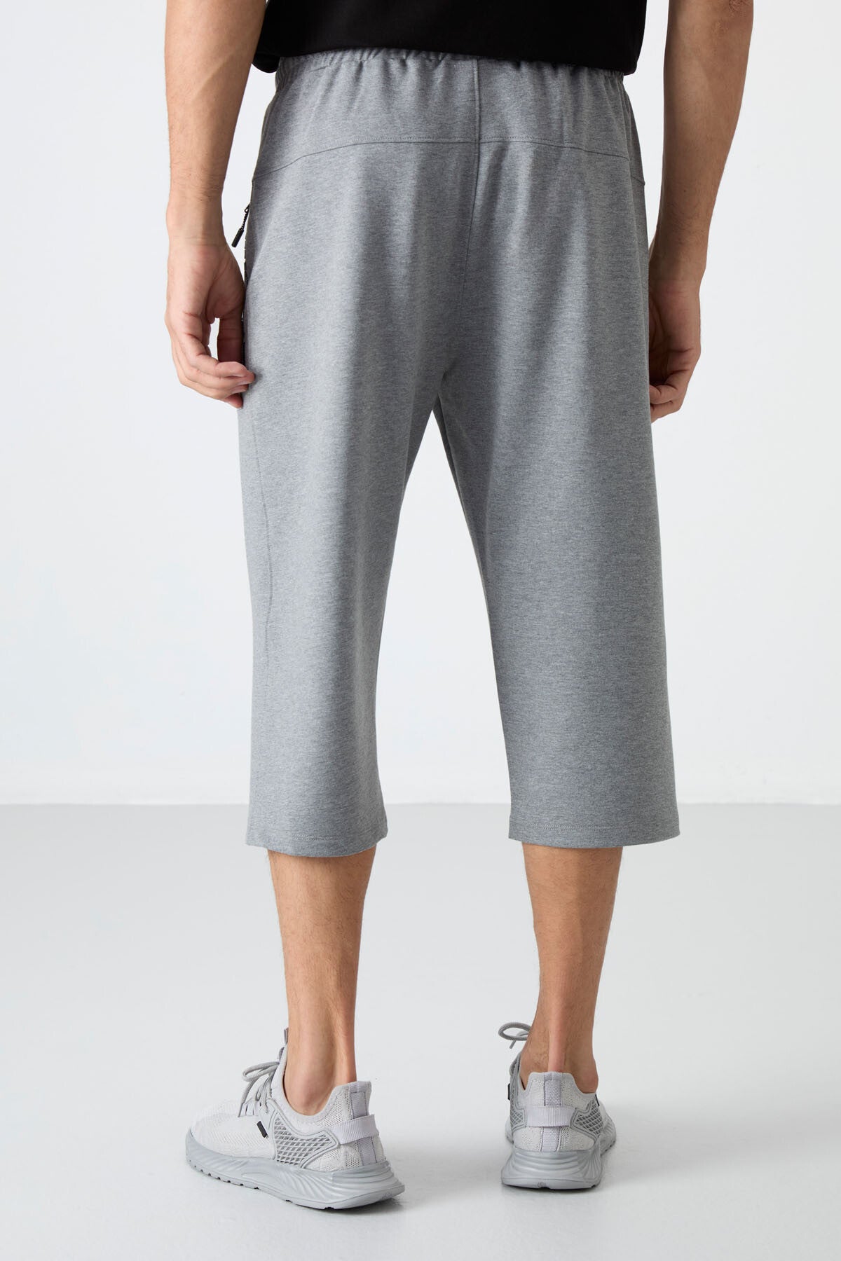 Gri Melanj Fermuar Cepli Standart Kalıp Klasik Paça Erkek Kapri - 83091