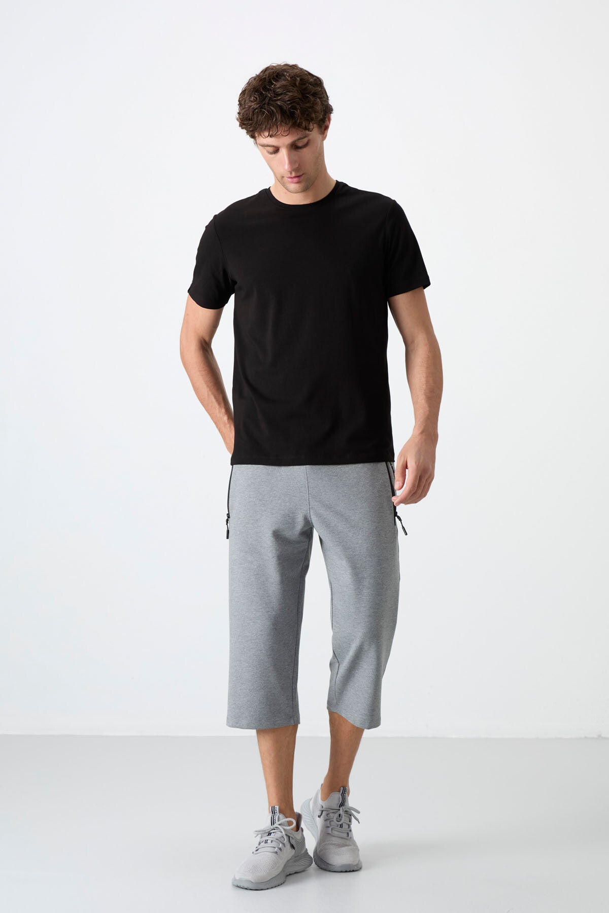 Gri Melanj Fermuar Cepli Standart Kalıp Klasik Paça Erkek Kapri - 83091