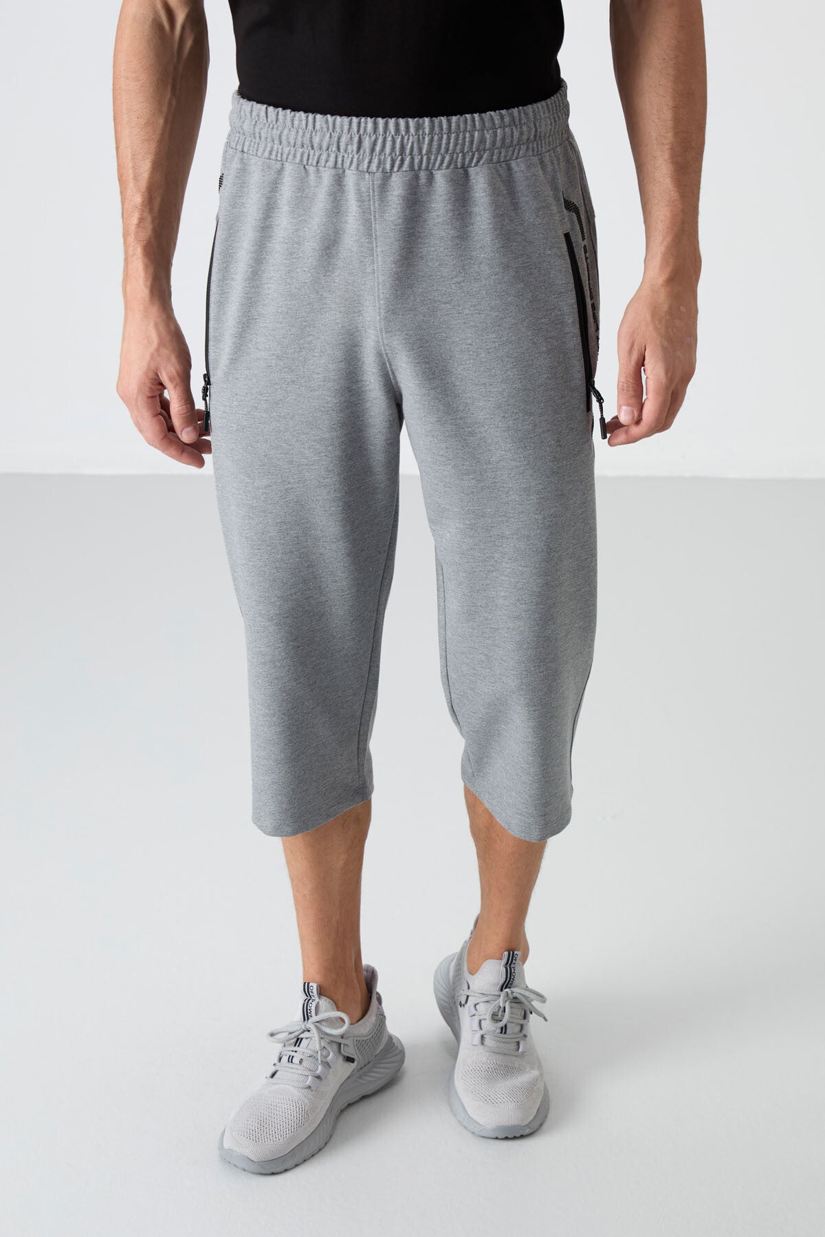 Gri Melanj Fermuar Cepli Standart Kalıp Klasik Paça Erkek Kapri - 83091