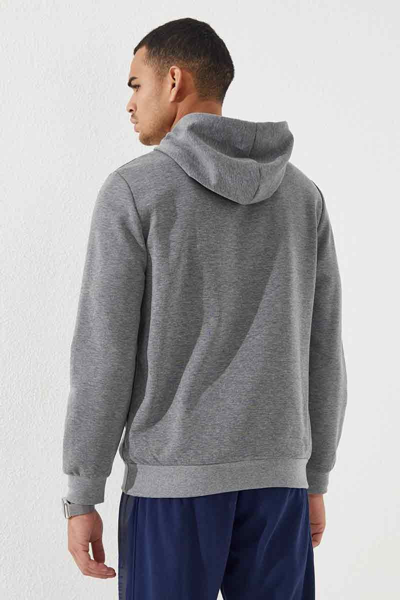 Gri Melanj Kamuflaj Desen Baskılı Standart Kalıp Kapüşonlu Erkek Sweatshirt - 87884