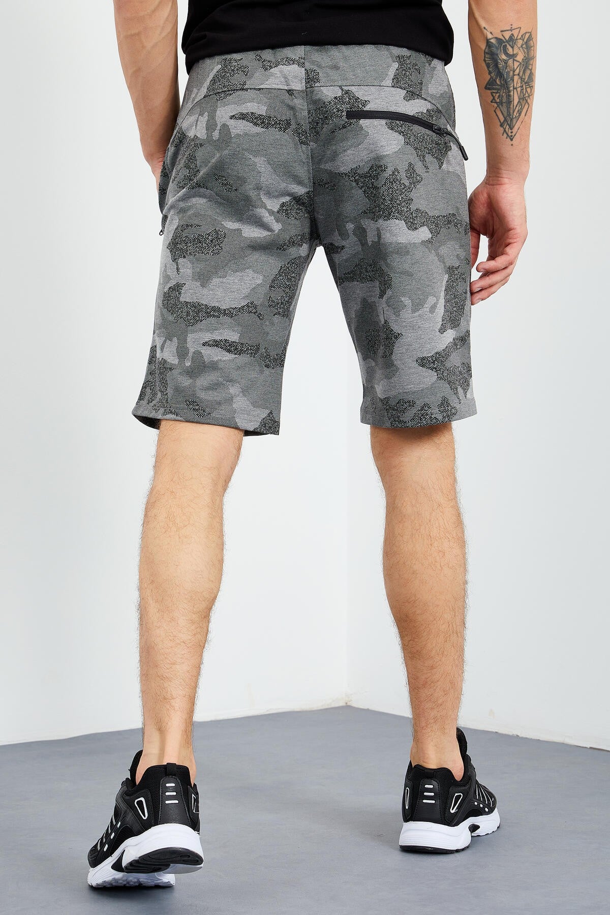 Gri Melanj Kamuflaj Desenli Standart Kalıp Erkek Şort - 81157
