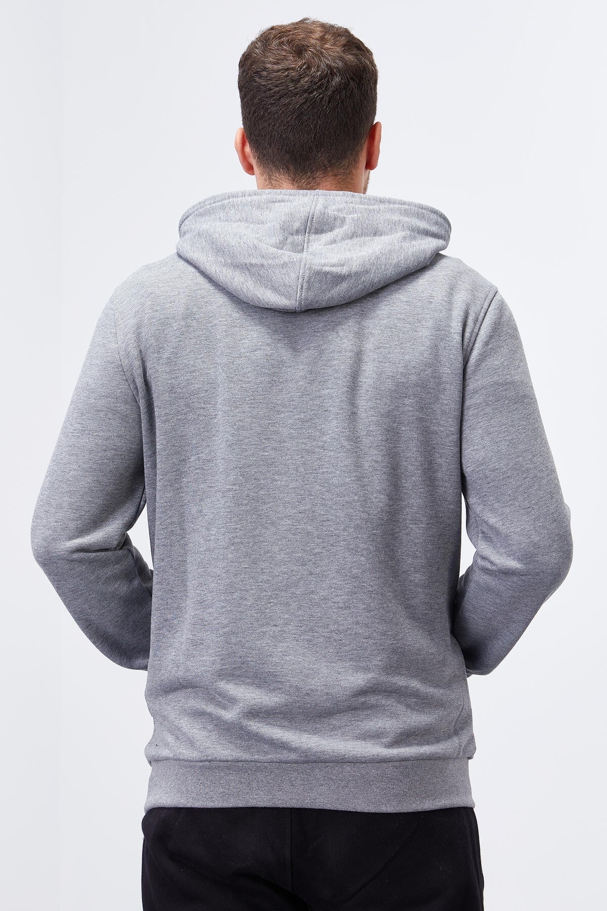 Gri Melanj Kanguru Cep Standart Kalıp Kapüşonlu Erkek Sweatshirt - 87872
