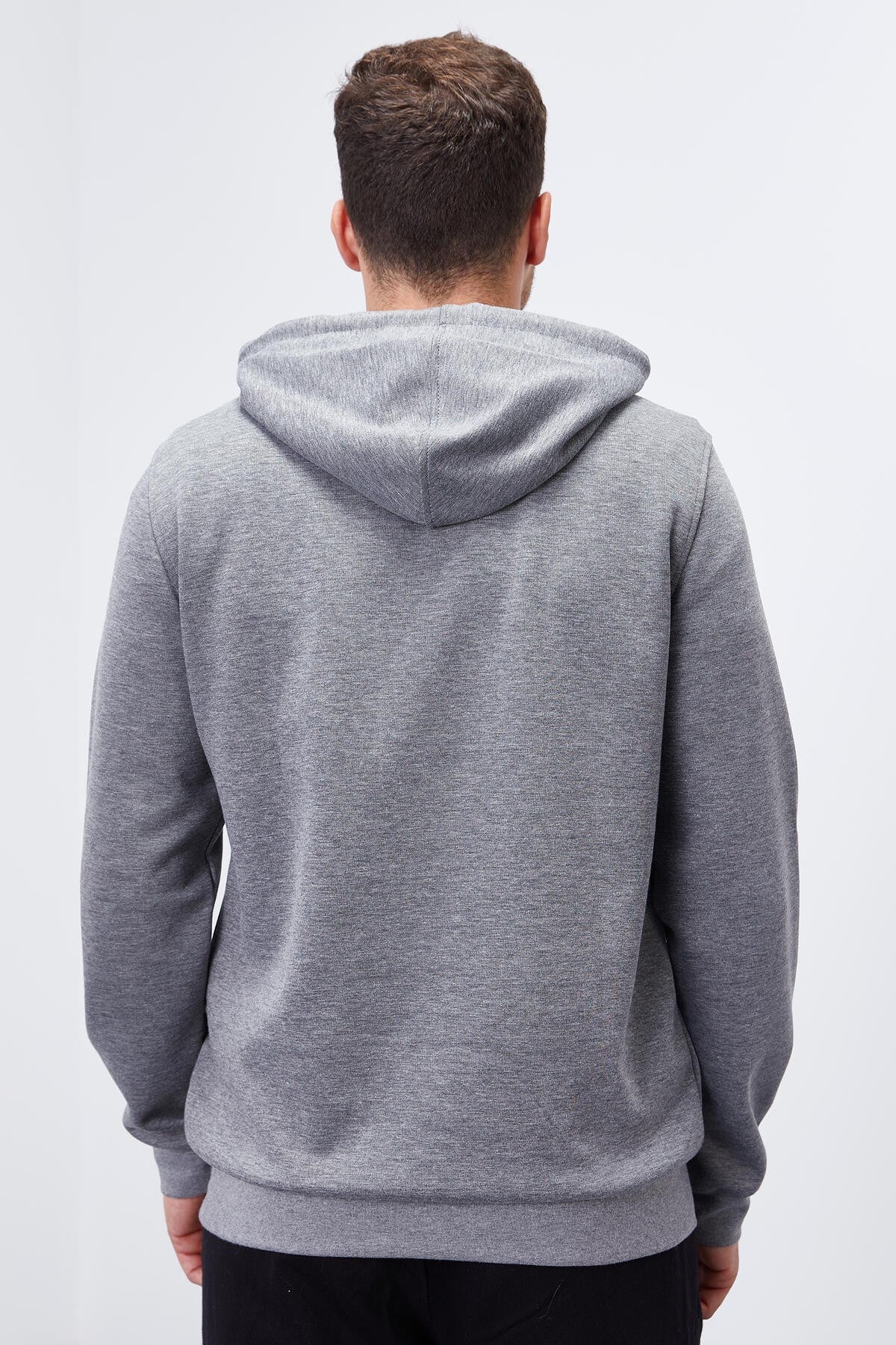 Gri Melanj Kanguru Cep Standart Kalıp Kapüşonlu Erkek Sweatshirt - 87883