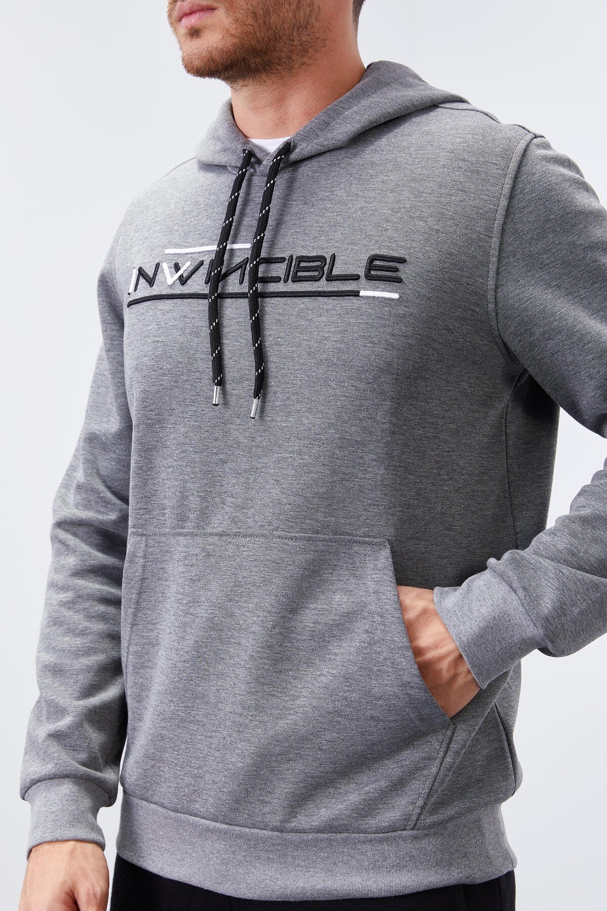 Gri Melanj Kanguru Cep Standart Kalıp Kapüşonlu Erkek Sweatshirt - 87883