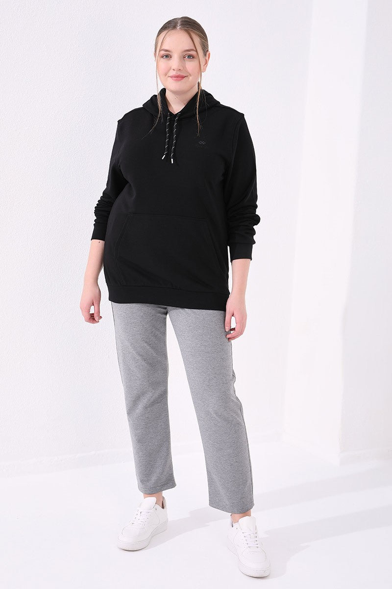 Gri Melanj Klasik Paça Taş Detaylı Kadın Büyük Beden Eşofman Alt - 94040