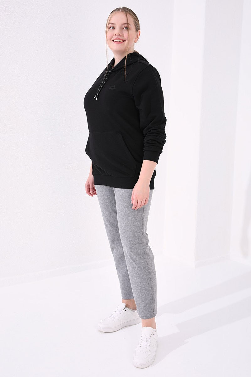 Gri Melanj Klasik Paça Taş Detaylı Kadın Büyük Beden Eşofman Alt - 94040