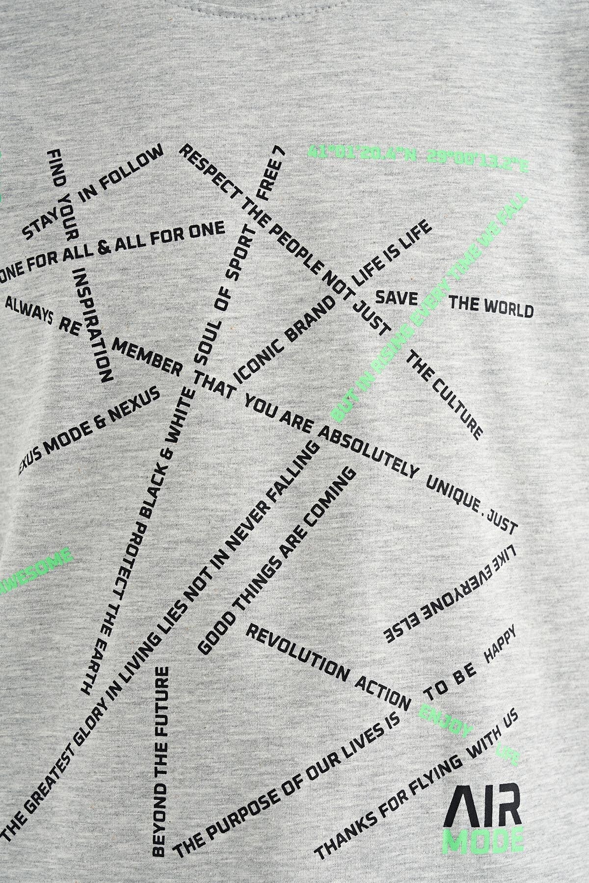Gri Melanj Minimal Yazı Baskılı Standart Kalıp O Yaka Erkek Çocuk T-Shirt - 11132