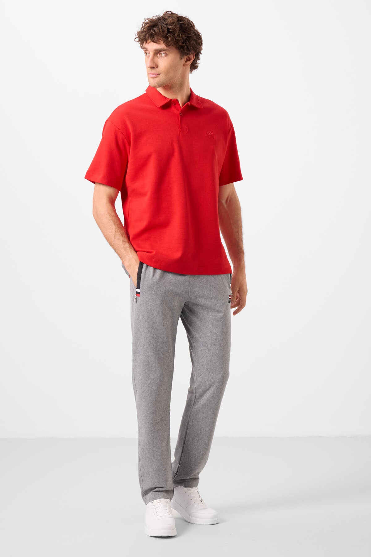 Gri Melanj - Siyah Fermuar Cepli Dar Kalıp Klasik Paça Erkek Eşofman Alt - 84649