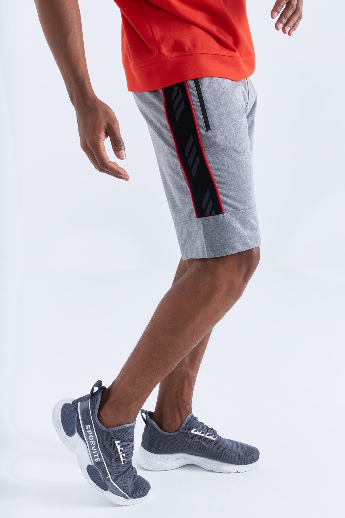 Gri Melanj Yan Şeritli Standart Kalıp Erkek Şort - 81148