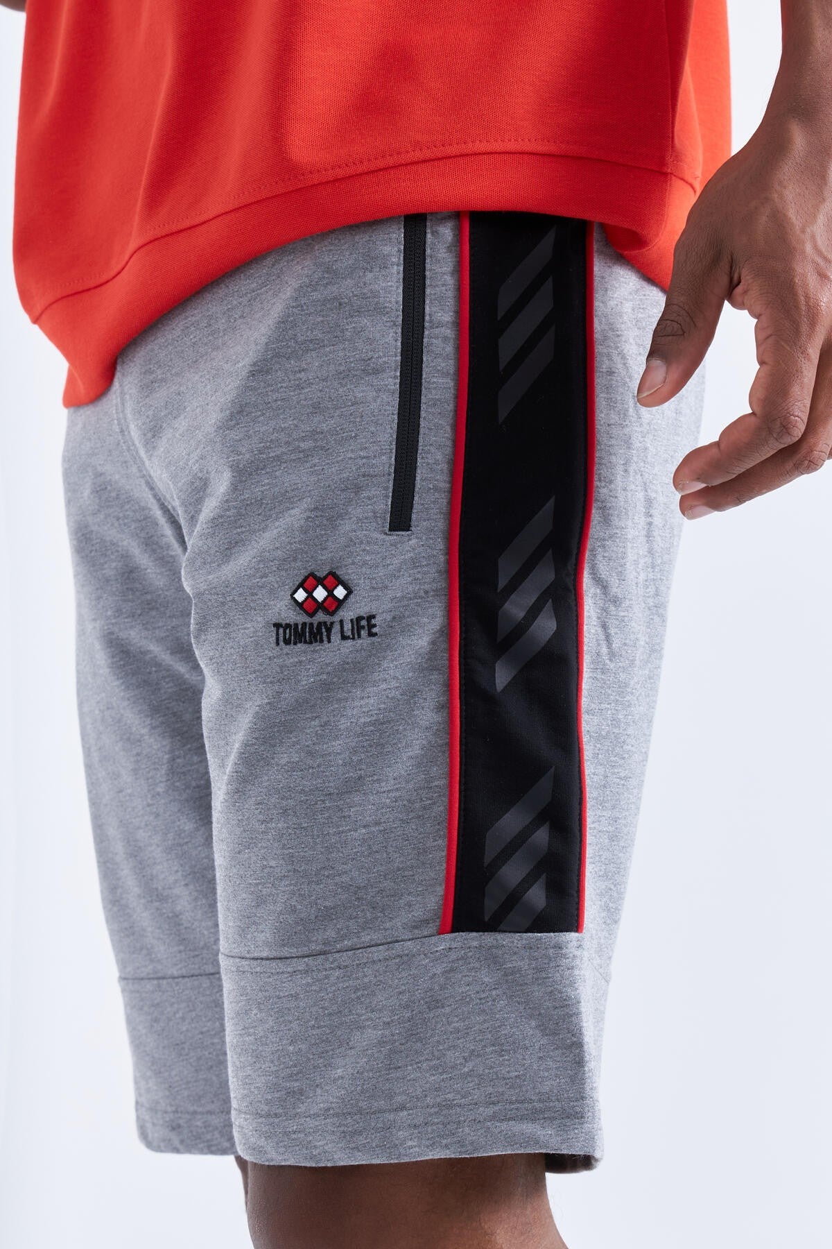 Gri Melanj Yan Şeritli Standart Kalıp Erkek Şort - 81148