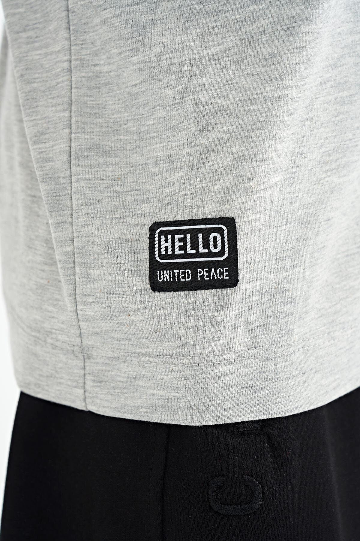 Gri Melanj Yazı Baskılı Renk Bloklu Standart Kalıp O Yaka Erkek Çocuk T-Shirt - 11134