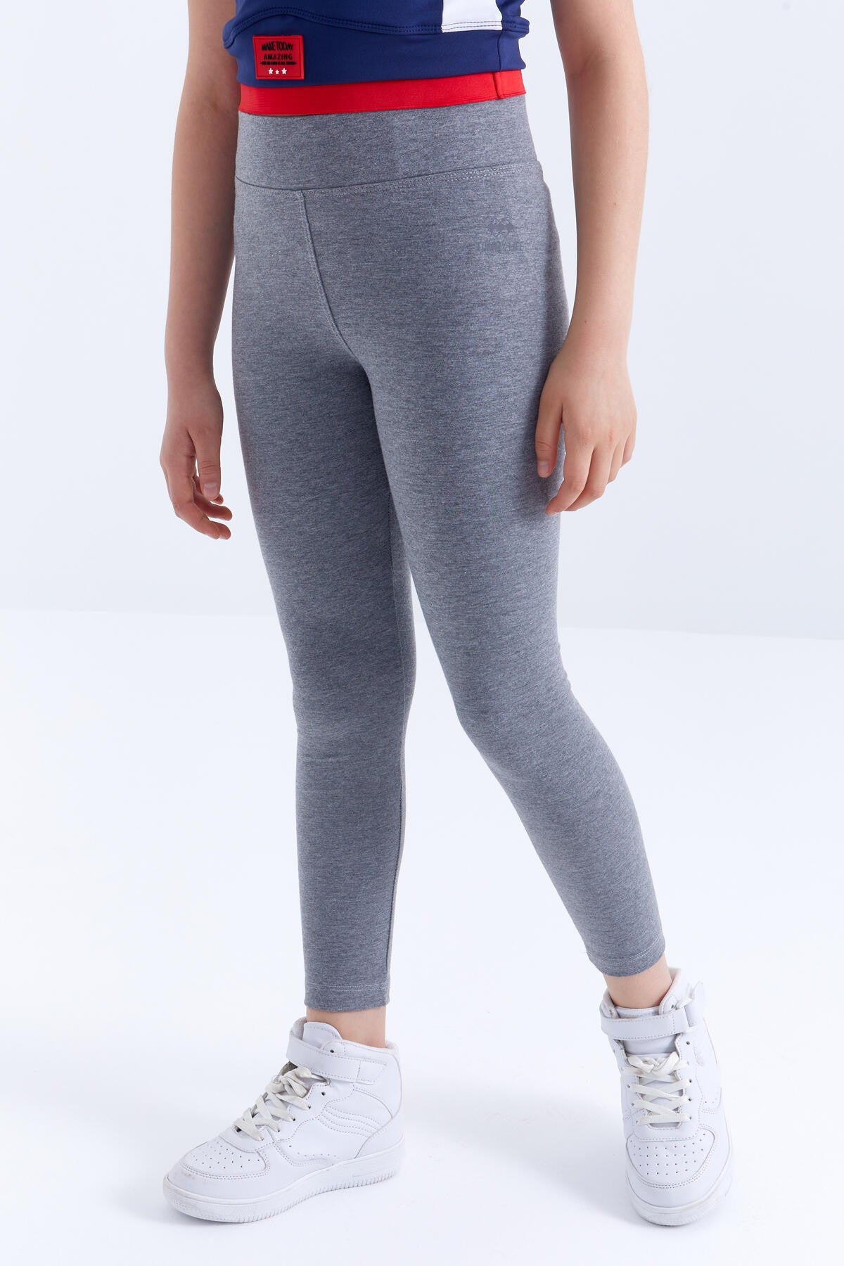 Gri Melanj Yüksek Bel Dar Paça Kız Çocuk Tayt - 75047