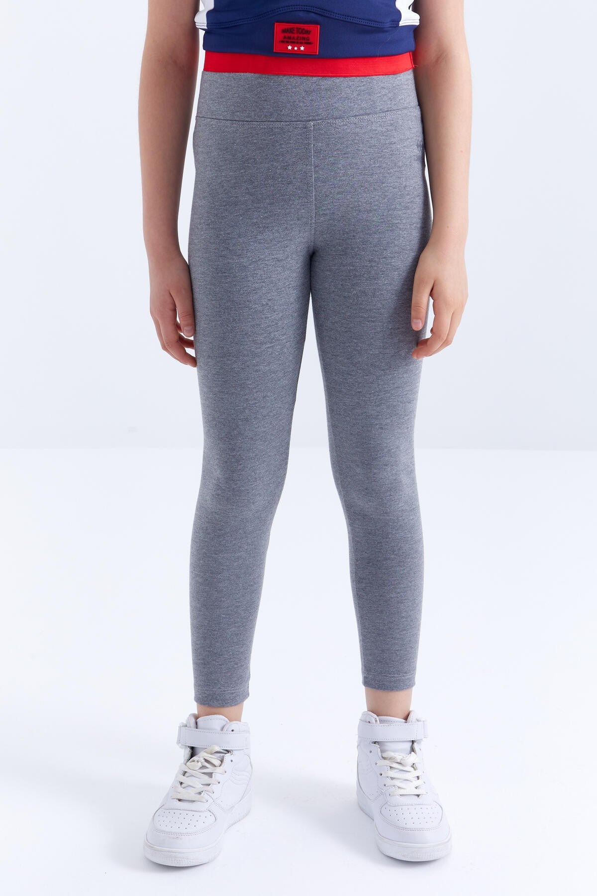 Gri Melanj Yüksek Bel Dar Paça Kız Çocuk Tayt - 75047