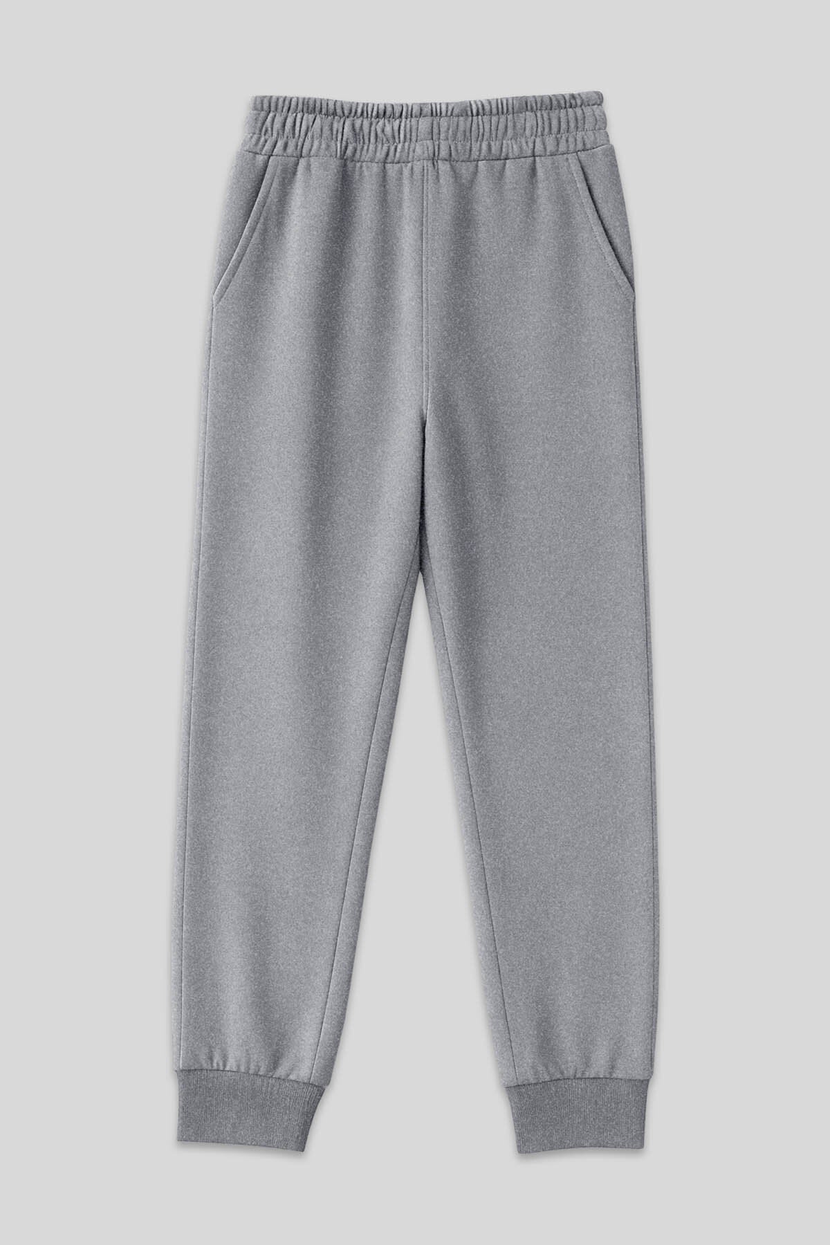 Gri Melanj Yüksek Bel Jogger Rahat Form Manşetli Kadın Eşofman Alt - 94561