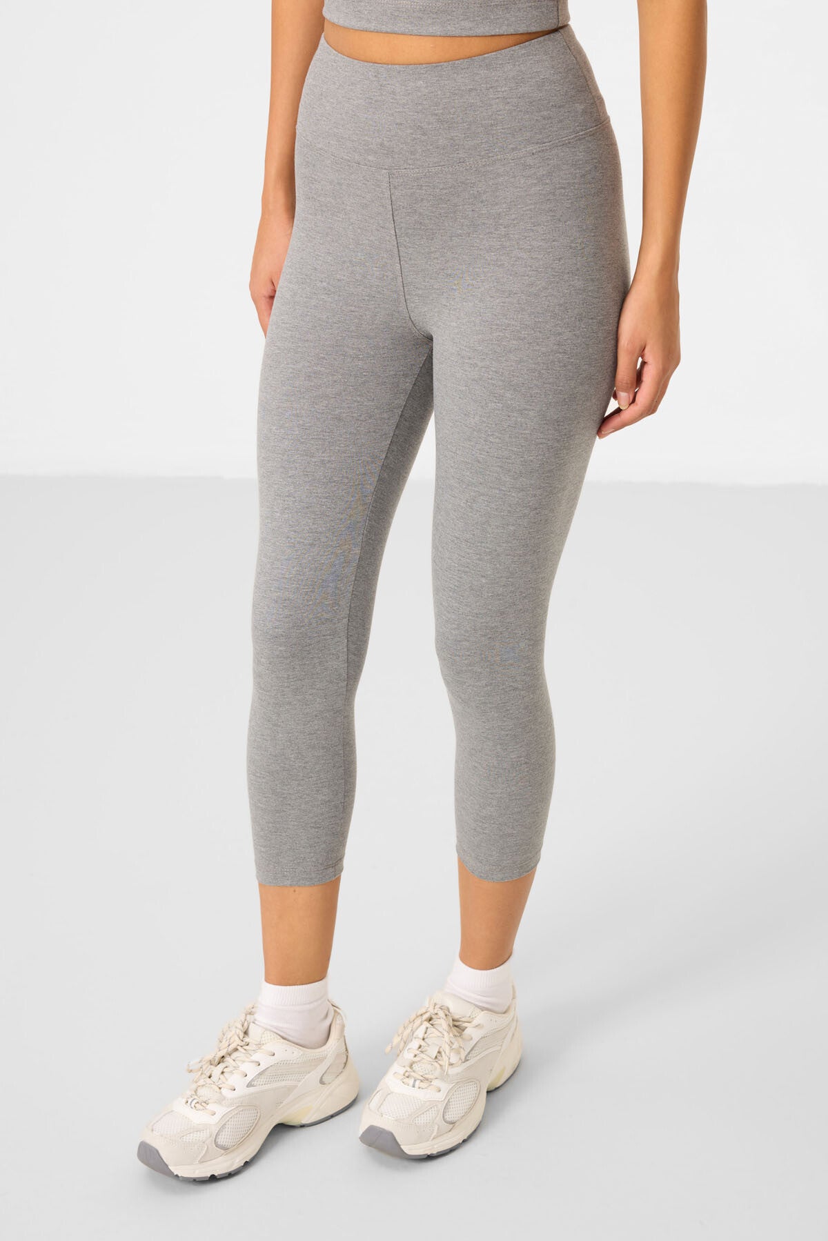Gri Melanj Yüksek Bel Kapri-Crop Atlet Slim Fit Kadın Tayt Takım - 95284