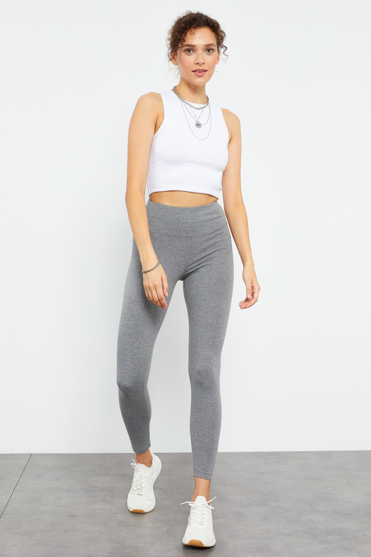 Gri Melanj Yüksek Bel Toparlayıcı Slim Fit Dar Paça Kadın Tayt - 94011