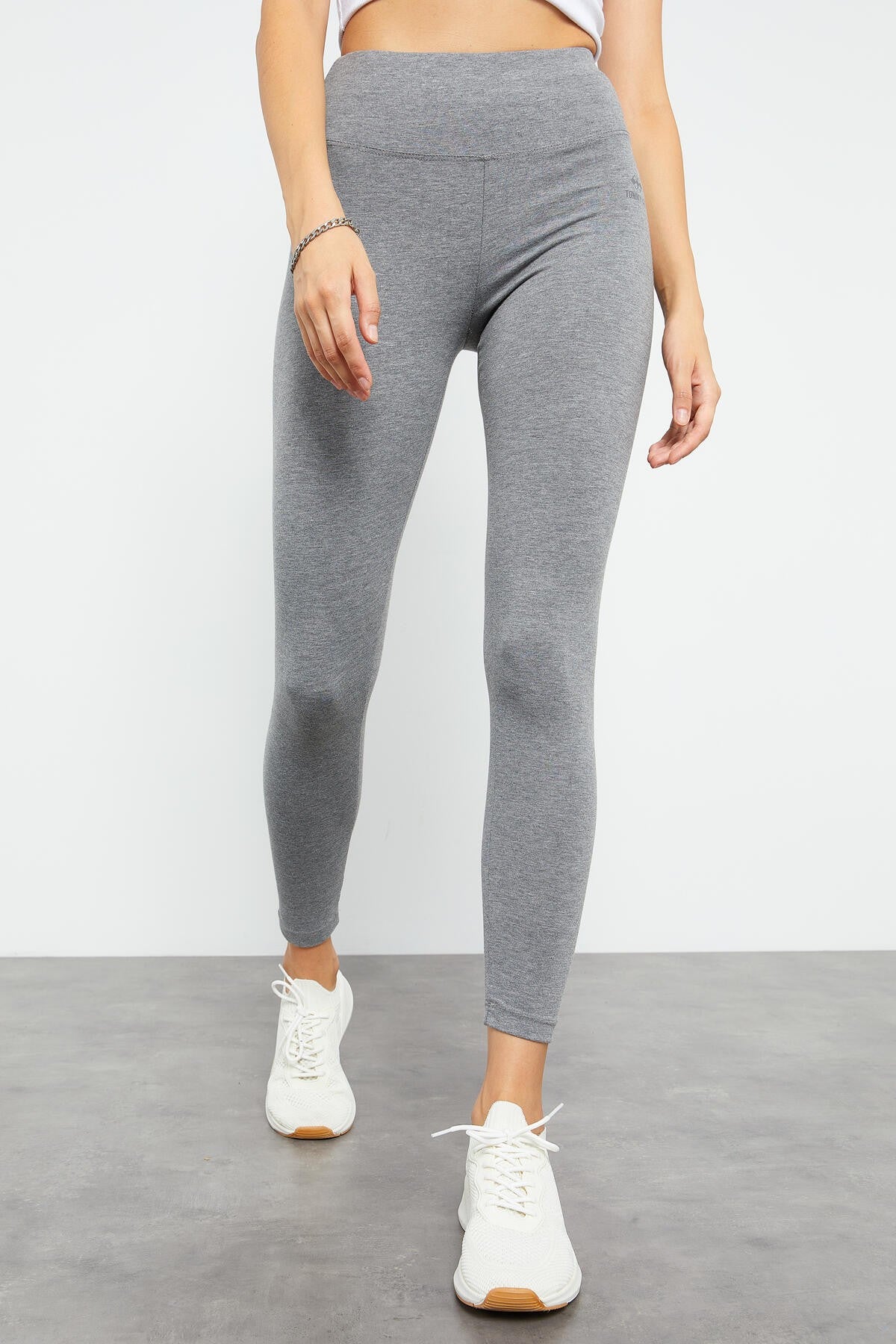 Gri Melanj Yüksek Bel Toparlayıcı Slim Fit Dar Paça Kadın Tayt - 94011