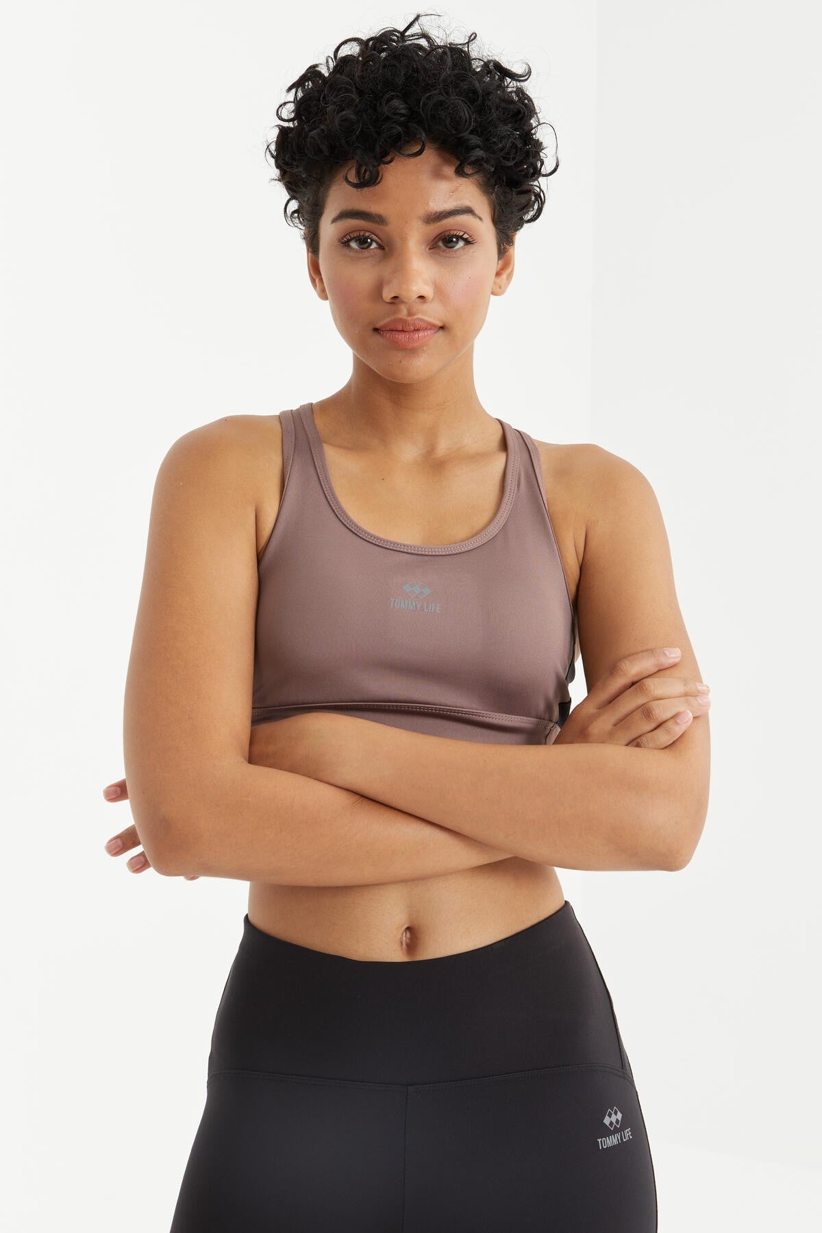 Gül Kurusu Çapraz Sırt Detaylı Slim Fit U Yaka Pedli Kadın Spor Büstiyer - 97121
