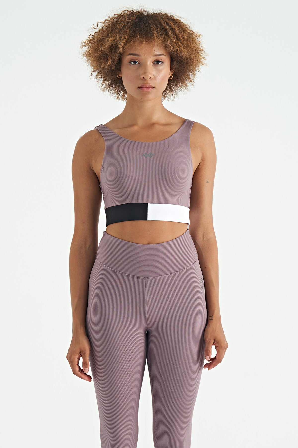 Gül Kurusu Renk Bloklu Logo Baskılı Dar Kalıp Fitilli Kadın Büstiyer - 97275