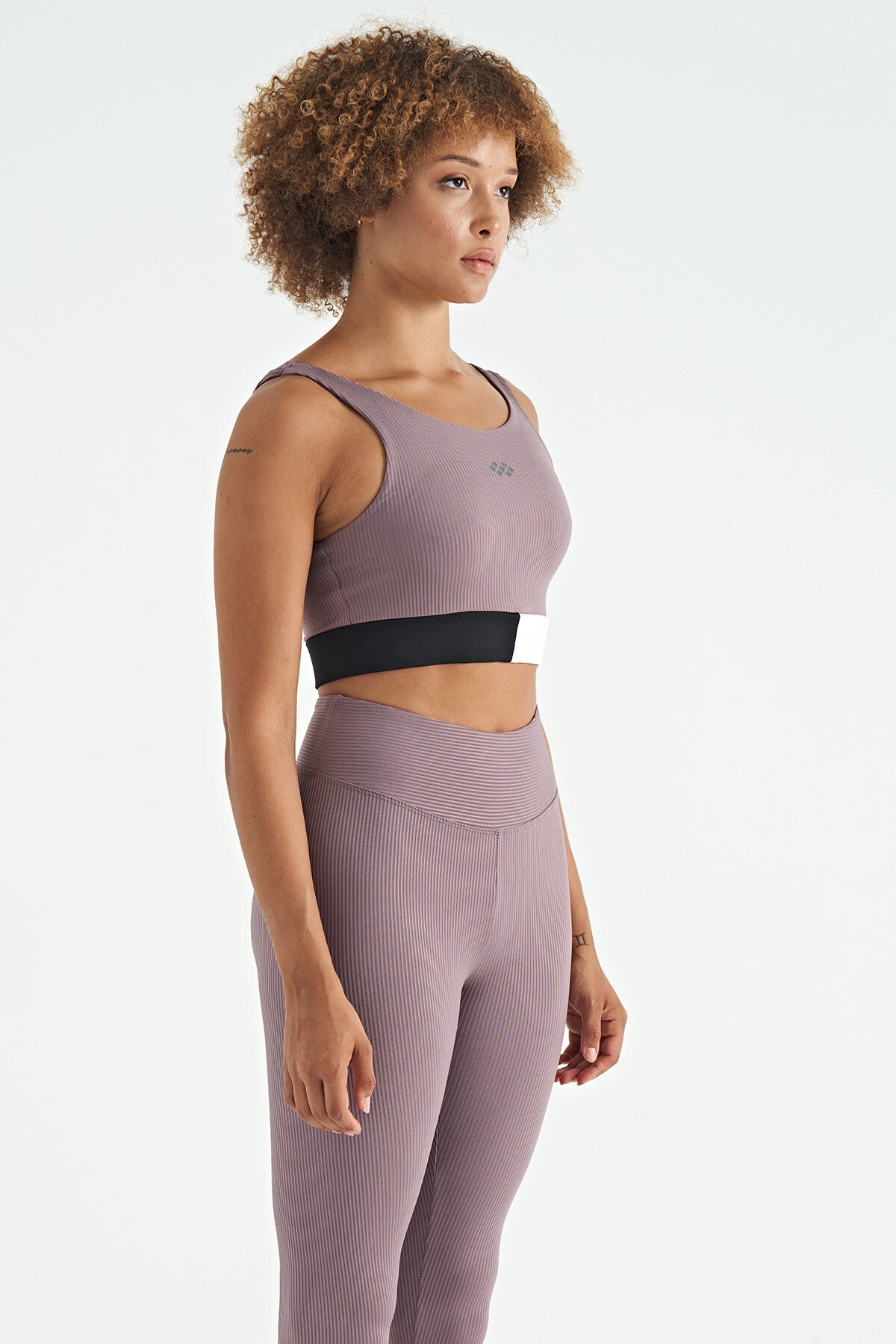 Gül Kurusu Renk Bloklu Logo Baskılı Dar Kalıp Fitilli Kadın Büstiyer - 97275