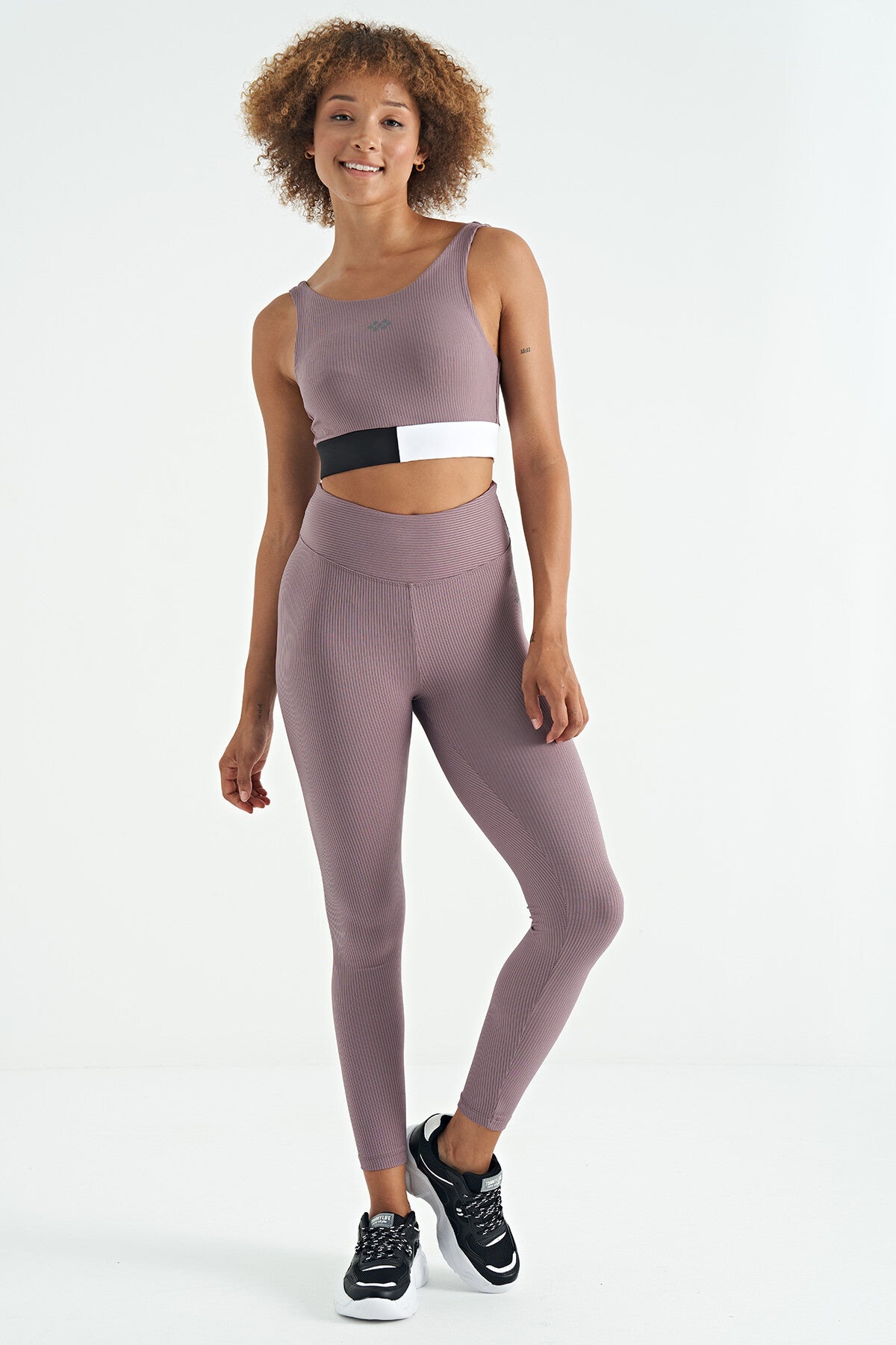 Gül Kurusu Renk Bloklu Logo Baskılı Dar Kalıp Fitilli Kadın Büstiyer - 97275