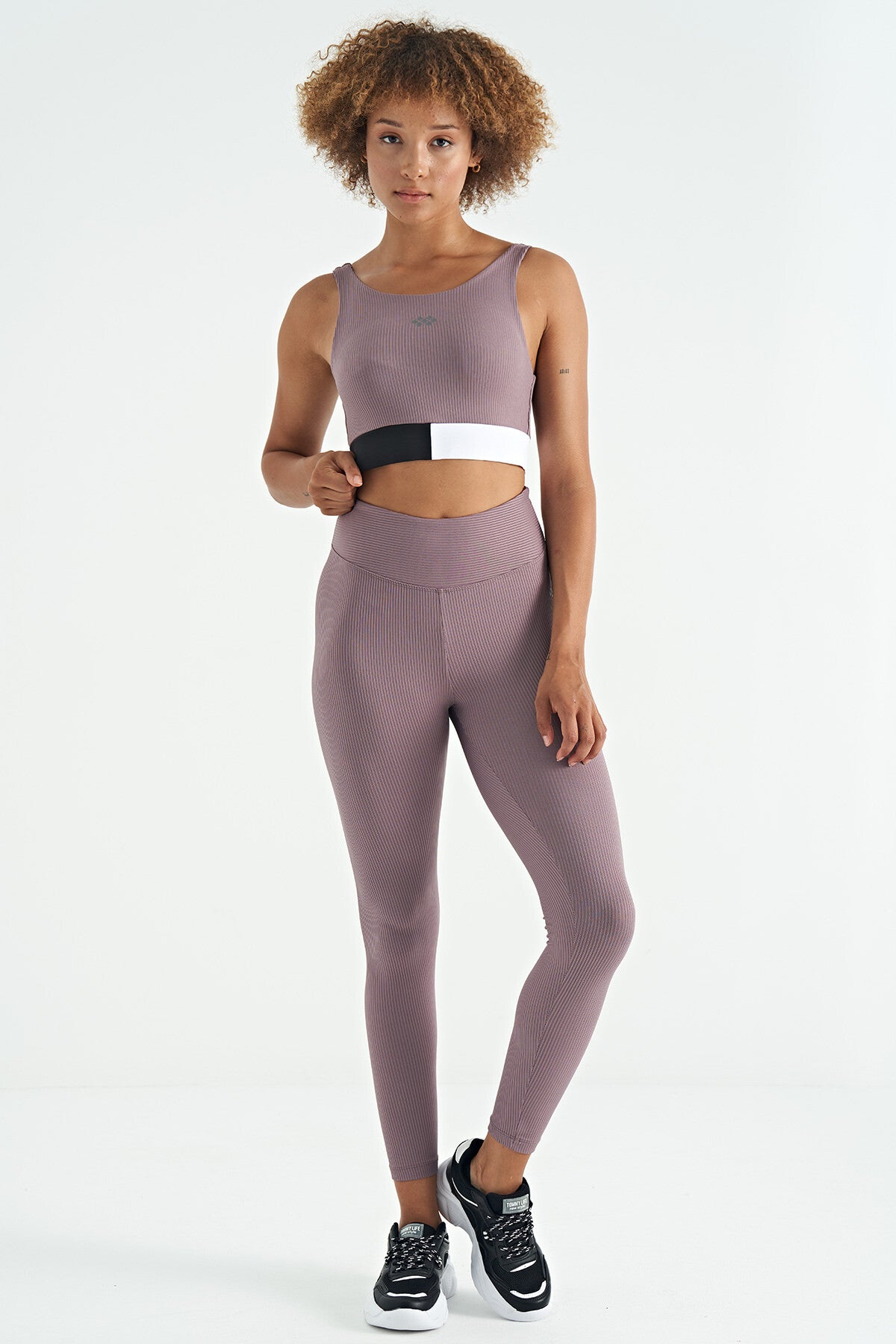 Gül Kurusu Renk Bloklu Logo Baskılı Dar Kalıp Fitilli Kadın Büstiyer - 97275