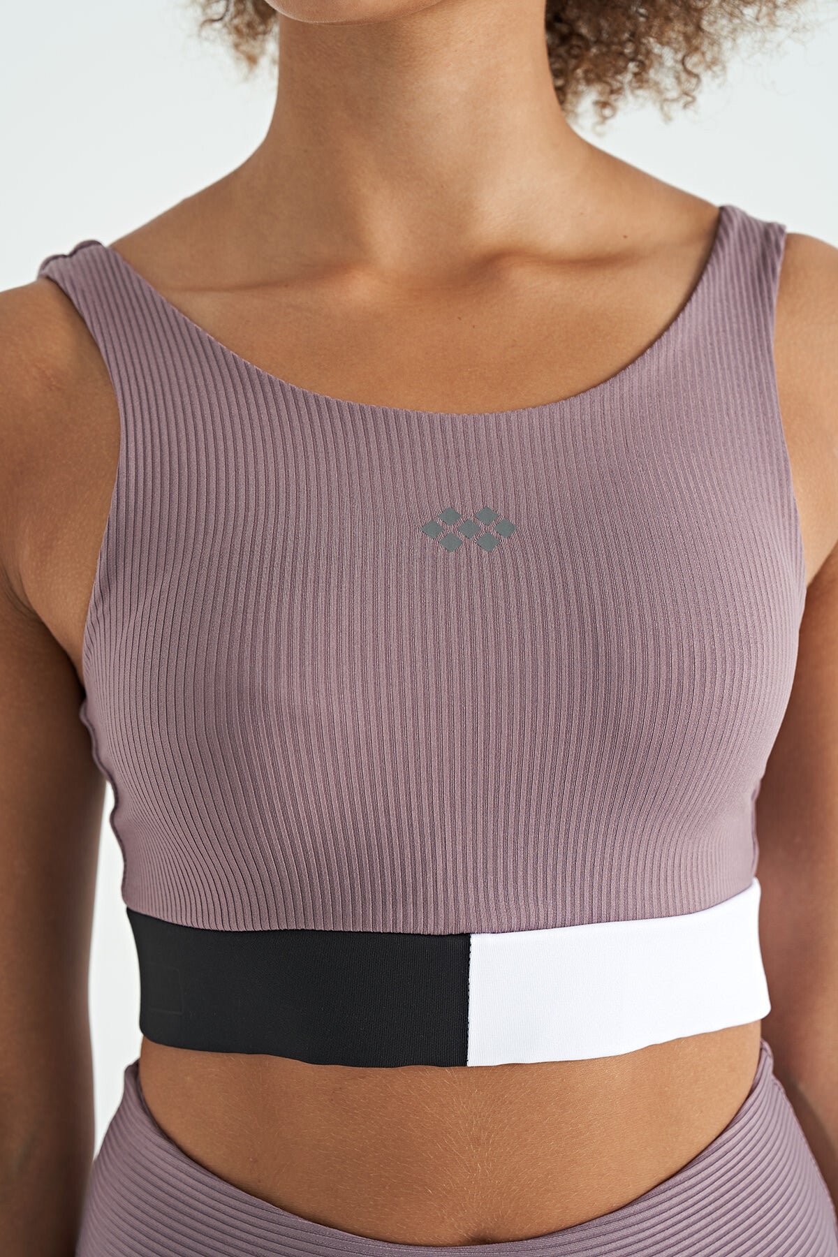 Gül Kurusu Renk Bloklu Logo Baskılı Dar Kalıp Fitilli Kadın Büstiyer - 97275