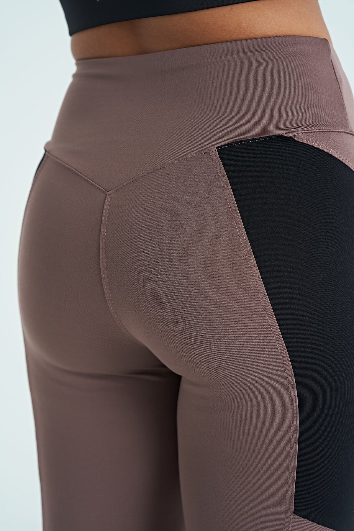 Gül Kurusu Şerit Detaylı Dalgıç Kumaş Slim Fit Yüksek Bel Kadın Tayt - 94637