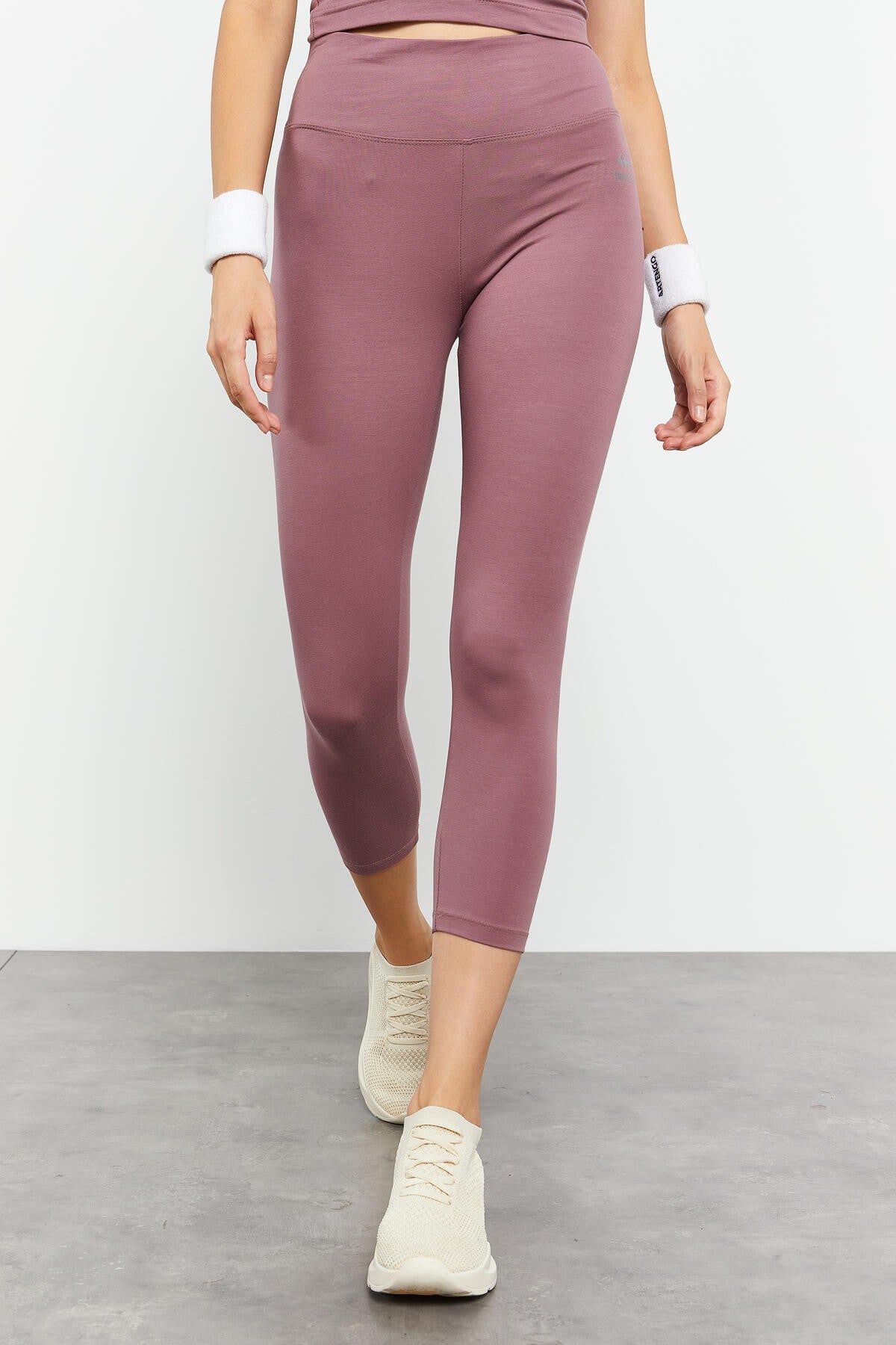 Gül Kurusu Yüksek Bel Kapri-Crop Atlet Slim Fit Kadın Tayt Takım - 95284