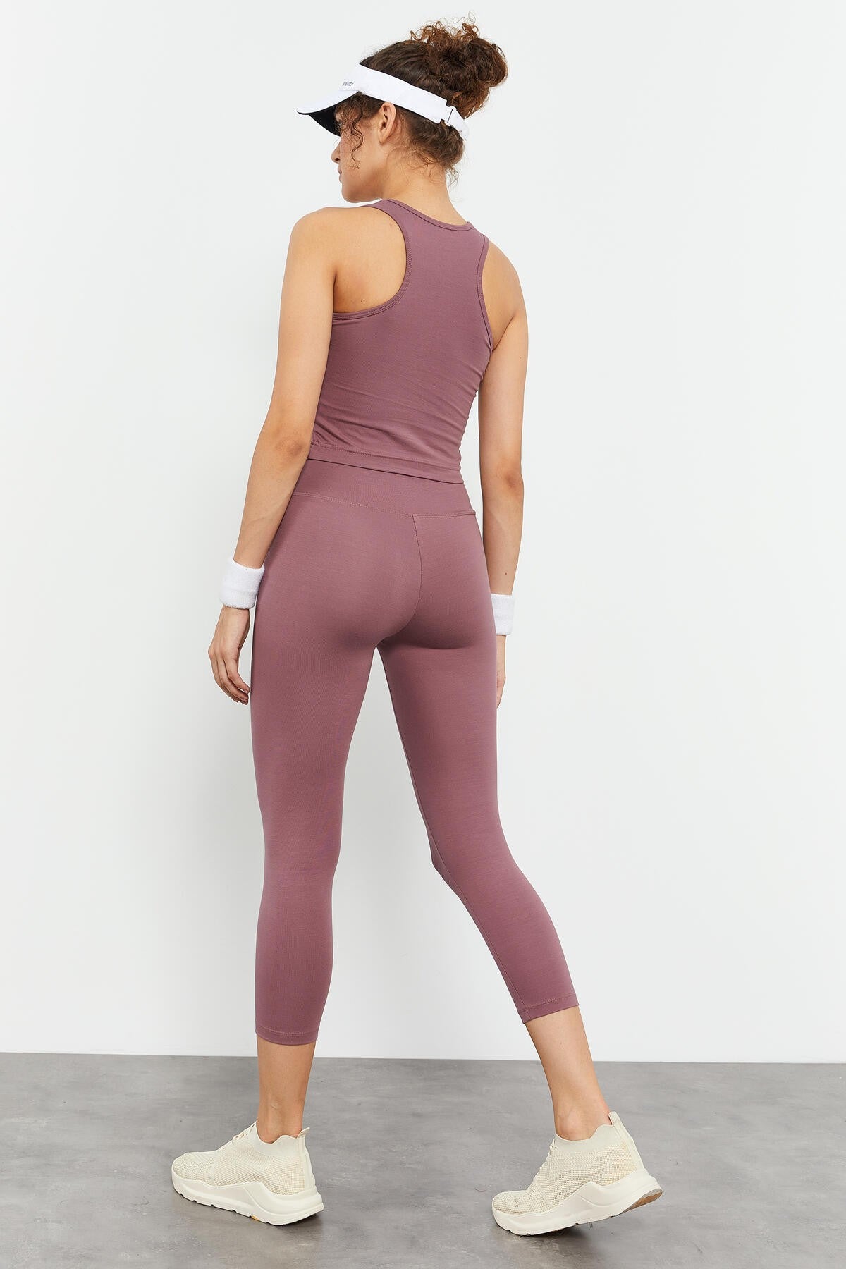 Gül Kurusu Yüksek Bel Kapri-Crop Atlet Slim Fit Kadın Tayt Takım - 95284