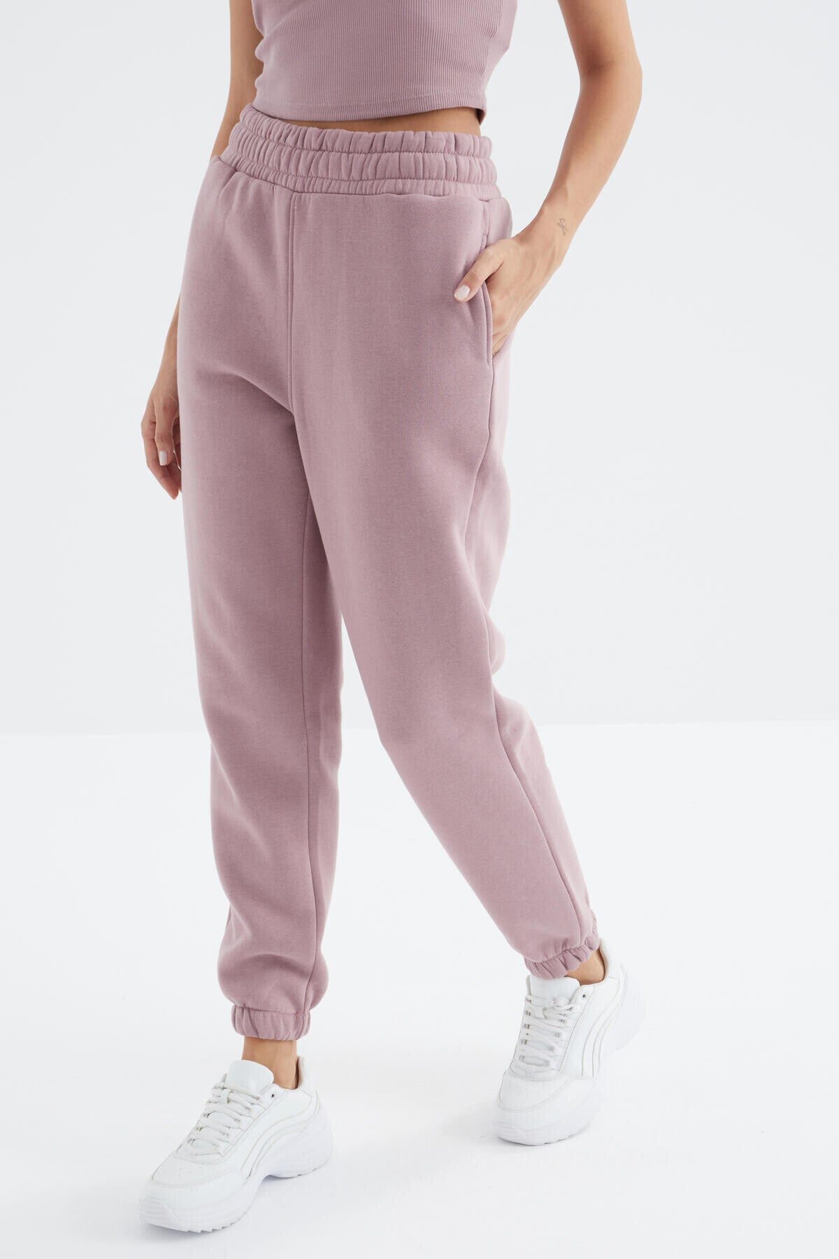 Gül Kurusu Yüksek Bel Rahat Form Basic Jogger Kadın Eşofman Alt - 94624