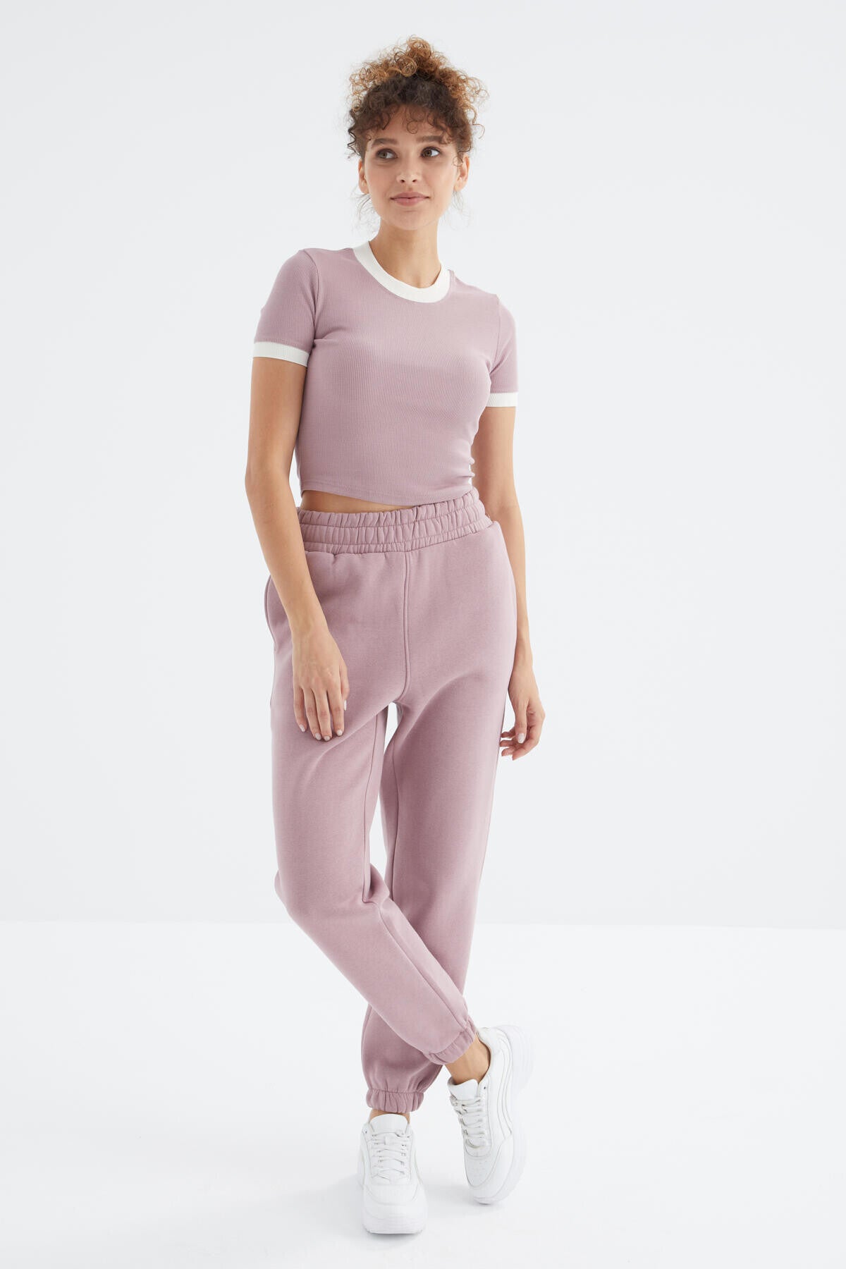 Gül Kurusu Yüksek Bel Rahat Form Basic Jogger Kadın Eşofman Alt - 94624