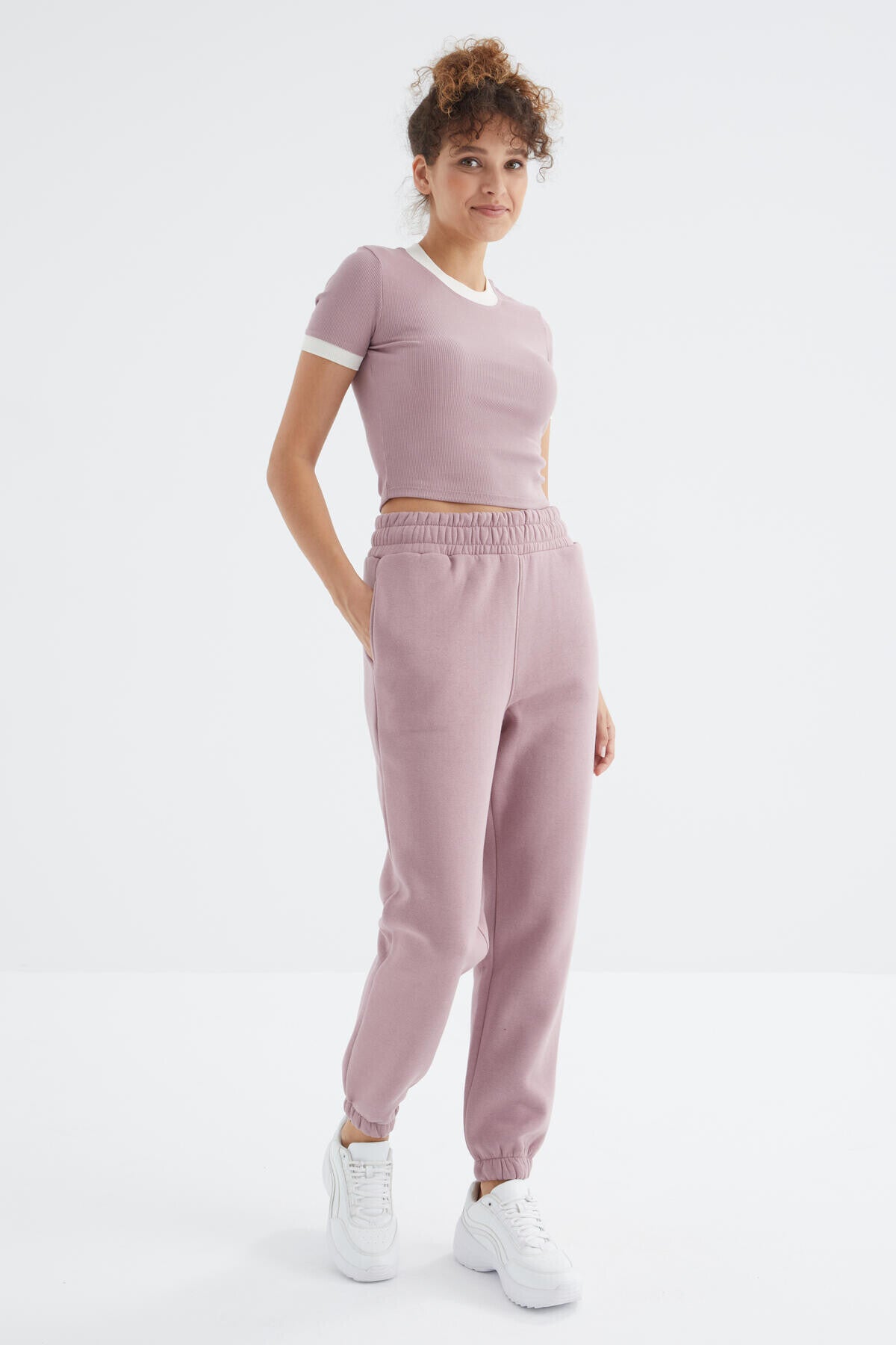 Gül Kurusu Yüksek Bel Rahat Form Basic Jogger Kadın Eşofman Alt - 94624