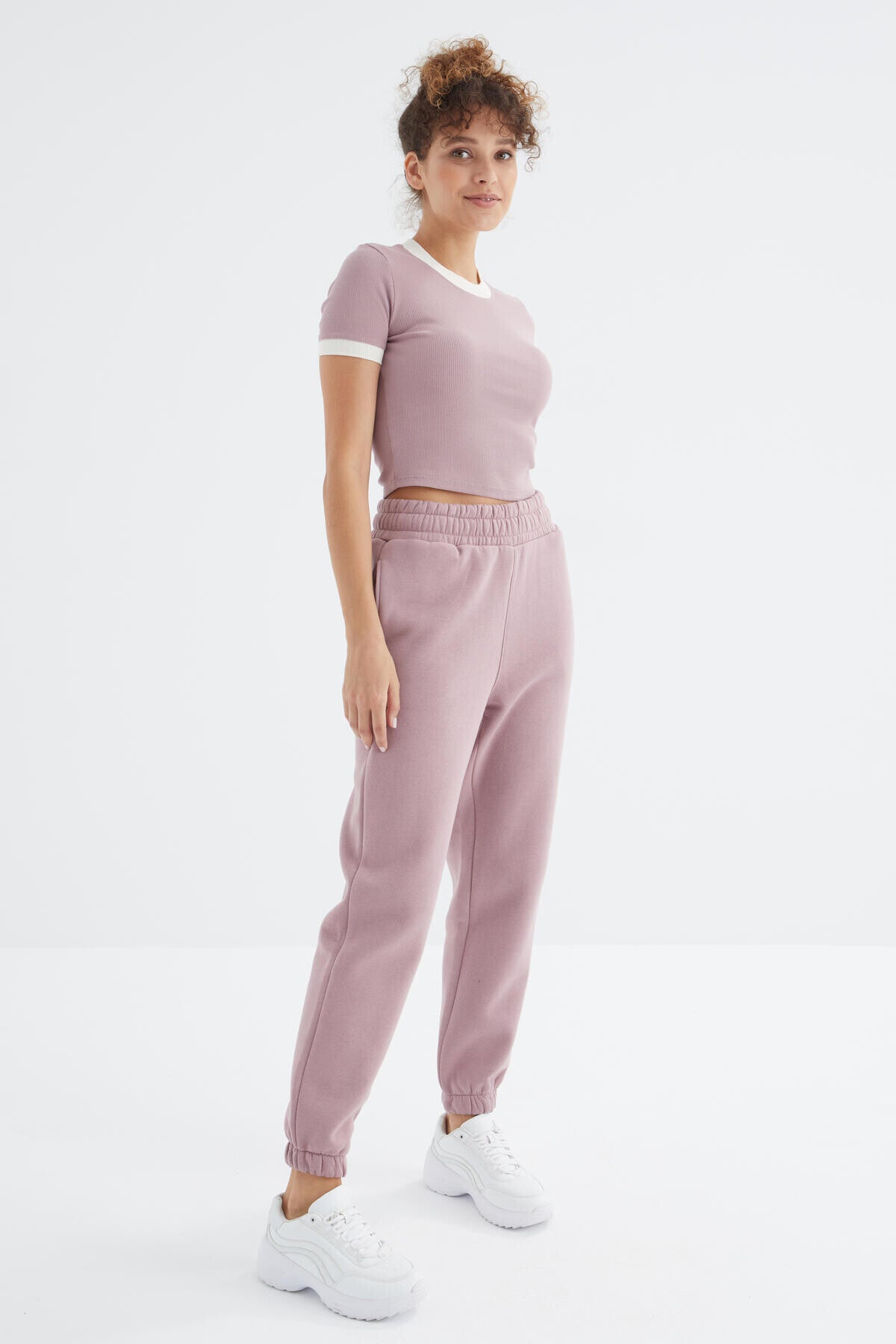 Gül Kurusu Yüksek Bel Rahat Form Basic Jogger Kadın Eşofman Alt - 94624